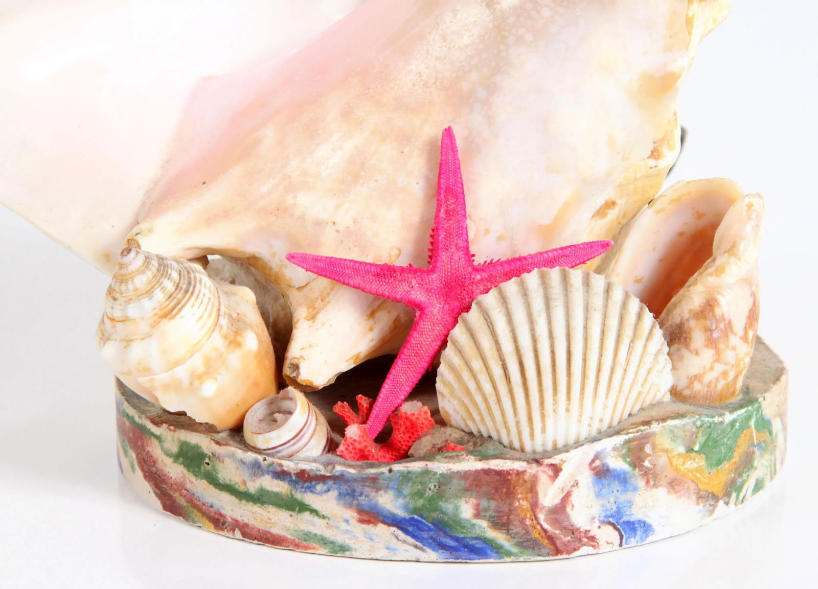 Vintage 1970's Nautical Conch Shell Lamp With Starfish - 3