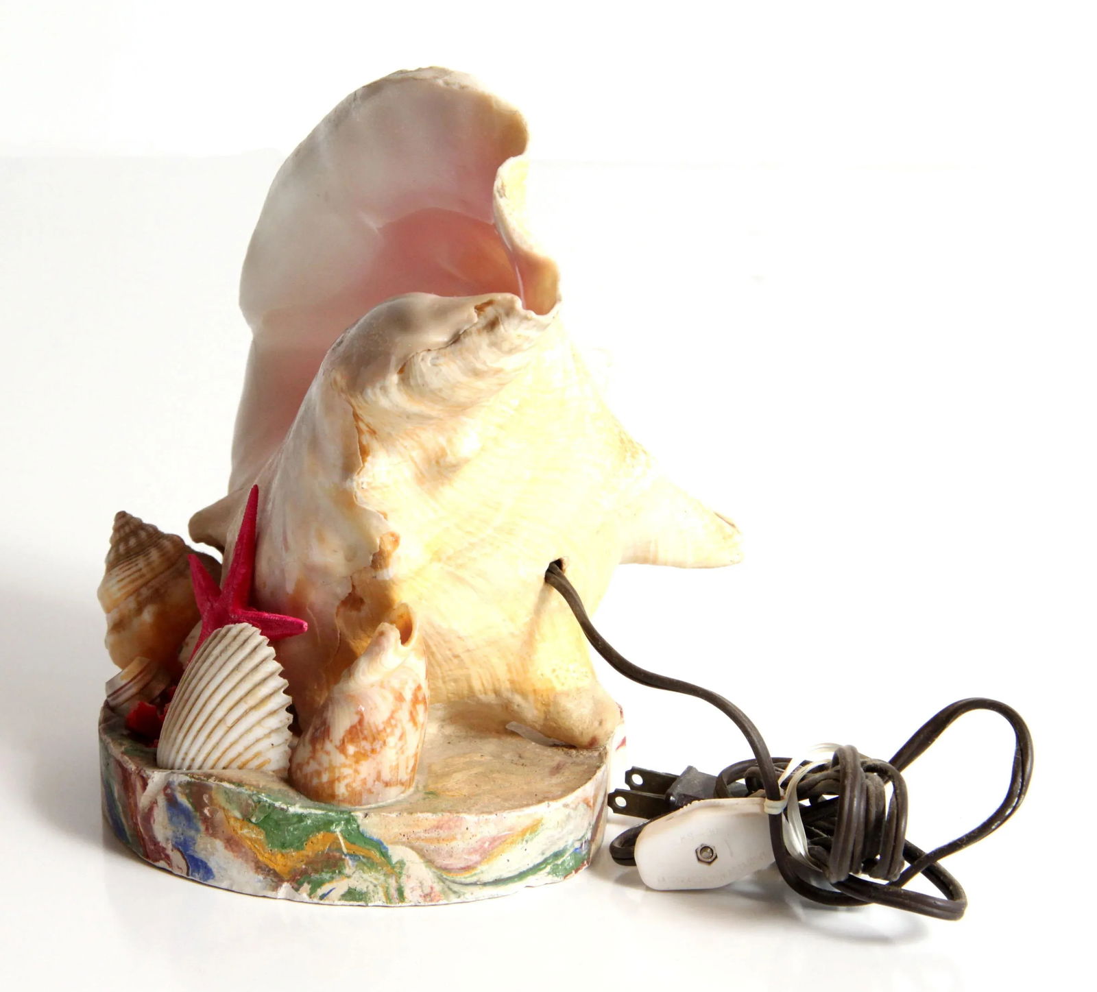 Vintage 1970's Nautical Conch Shell Lamp With Starfish - 7