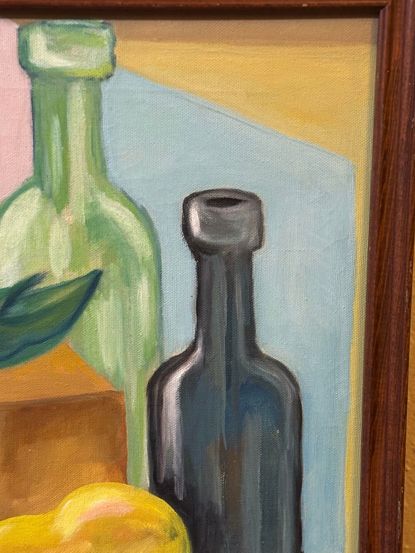 Midcentury Vibrant Colorful Still Life Oil Painting of Bottles and Fruit - 3