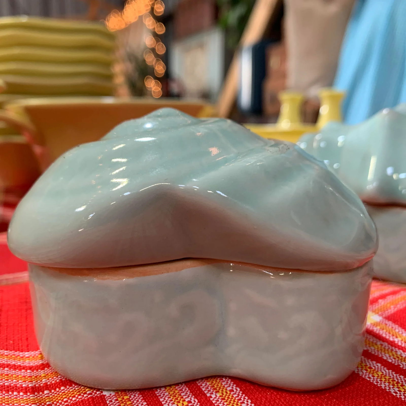 1980s Light Blue Ceramic Seashell Trinket Boxes- a Pair - 4