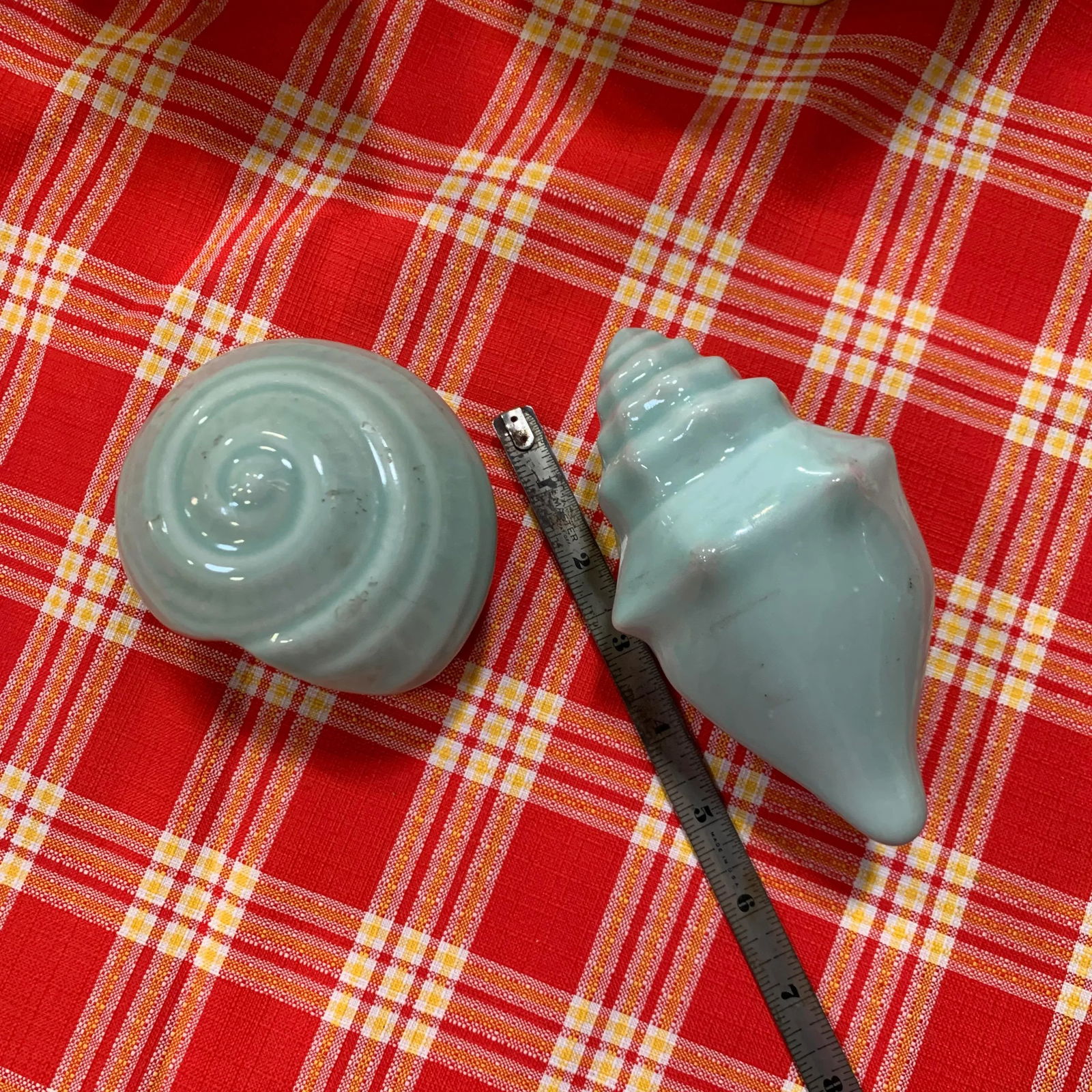 1980s Light Blue Ceramic Seashell Trinket Boxes- a Pair - 7