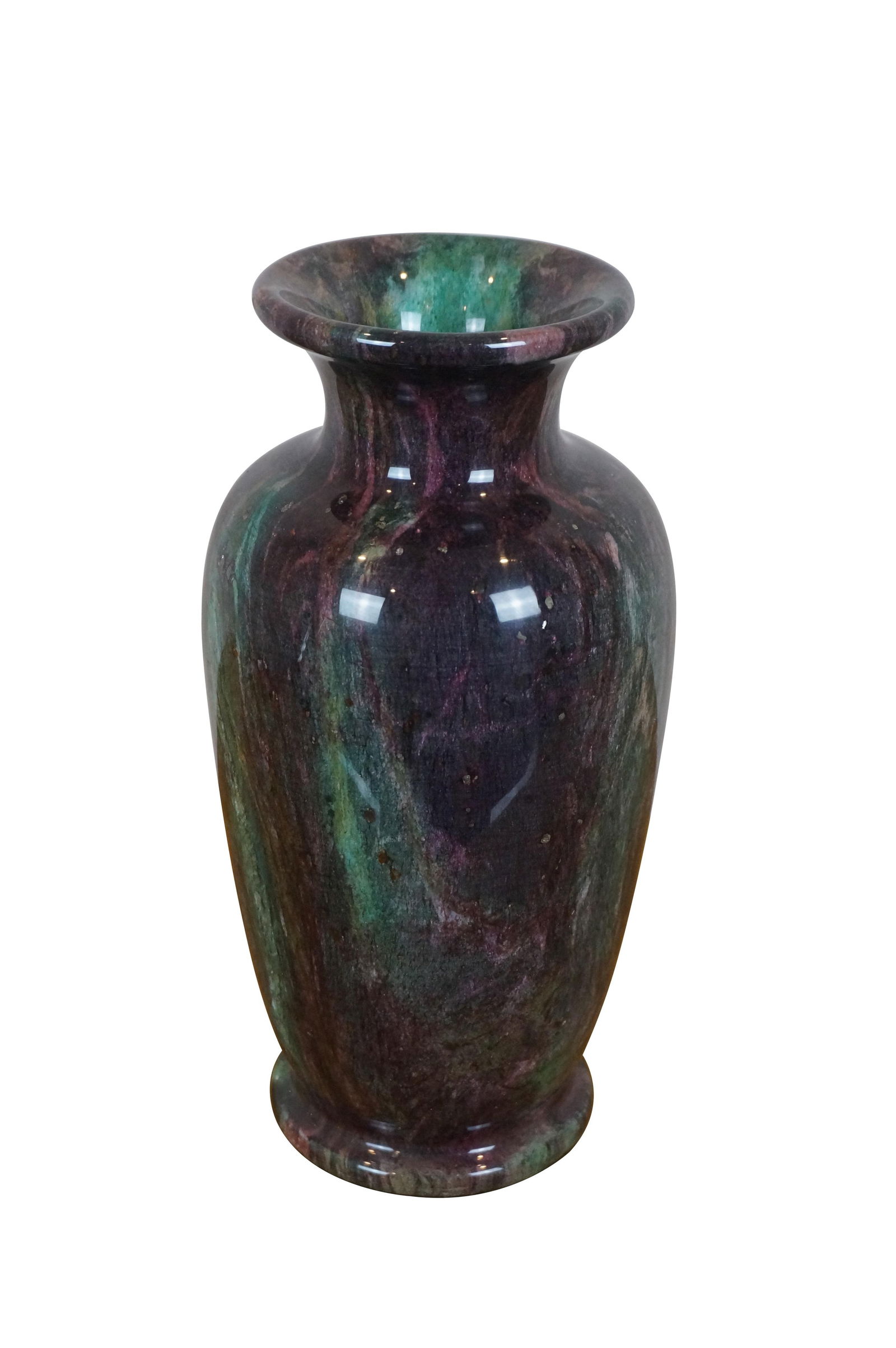 Vintage Chinese Purple & Green Carved Jade Marble Flower Vase - 2