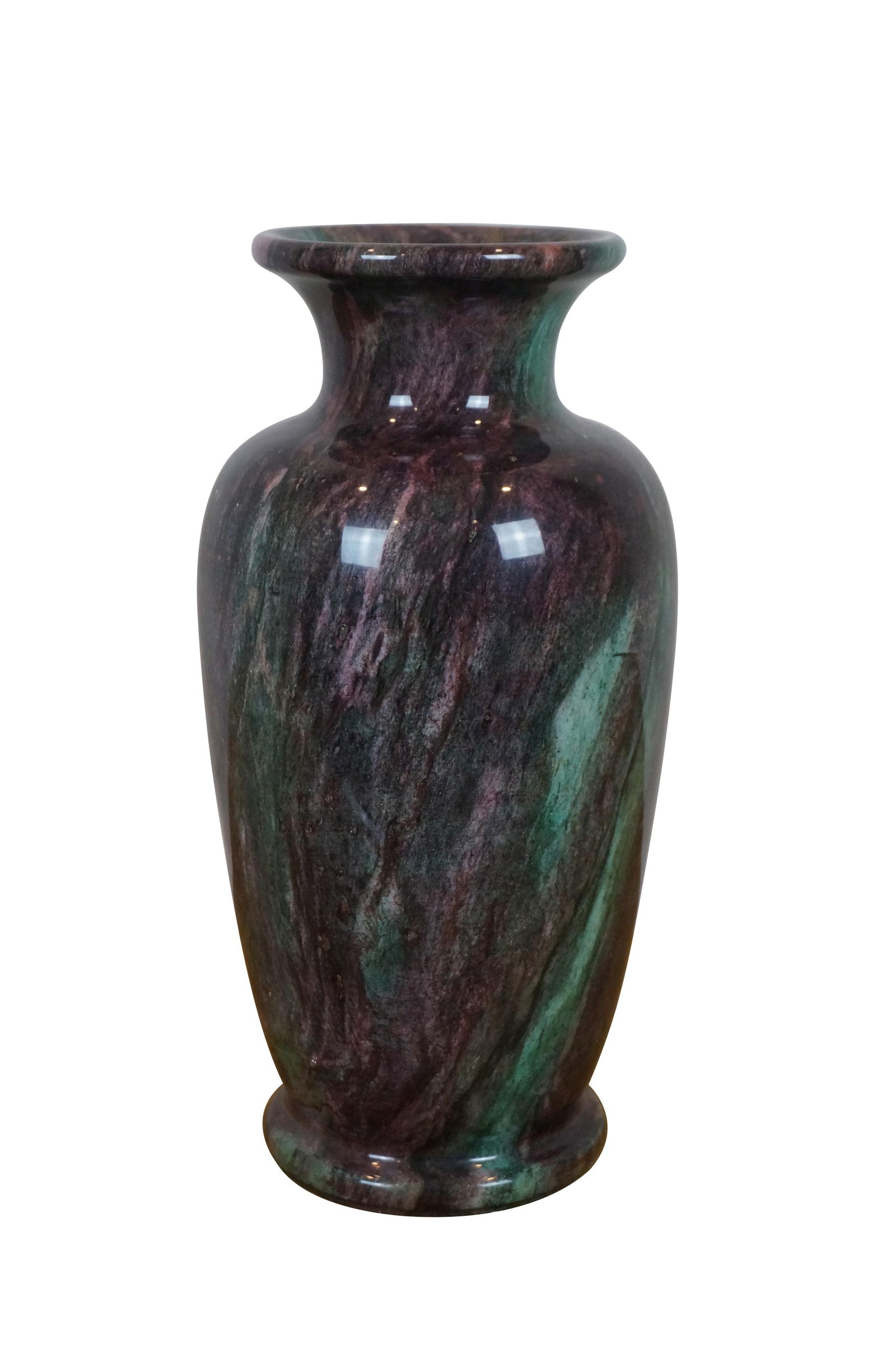 Vintage Chinese Purple & Green Carved Jade Marble Flower Vase - 3