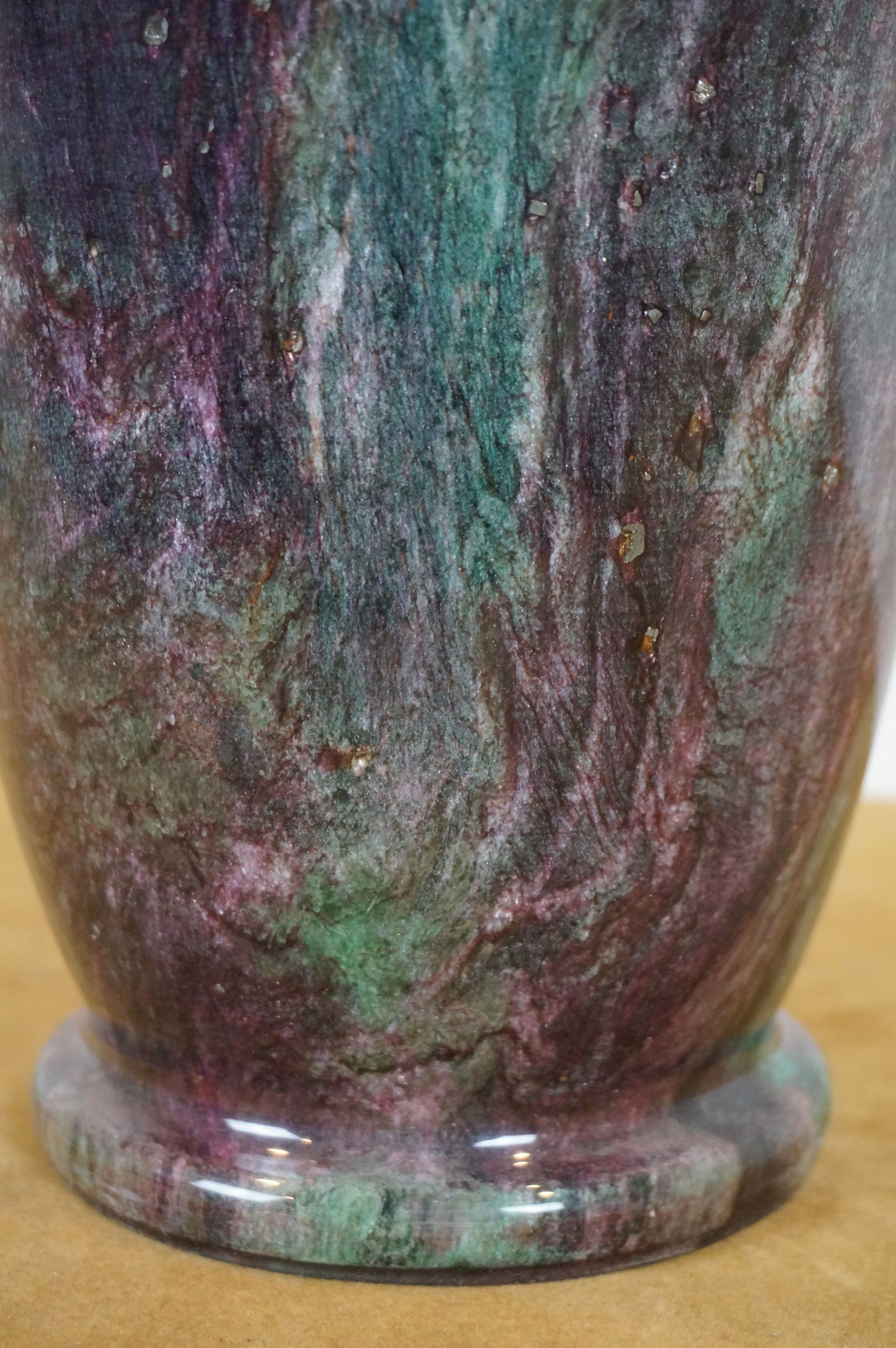 Vintage Chinese Purple & Green Carved Jade Marble Flower Vase - 8