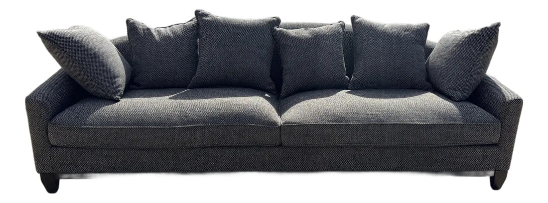 Charlotte Flannel Modern Dark Gray Sofa Attributed to Paul Michael Company: The Charlotte Flannel Modern Dark Gray Sofa from Paul Michael Company brings a sleek, contemporary edge to any living space. Wrapped in a rich, soft flannel upholstery, its deep charcoal tone adds