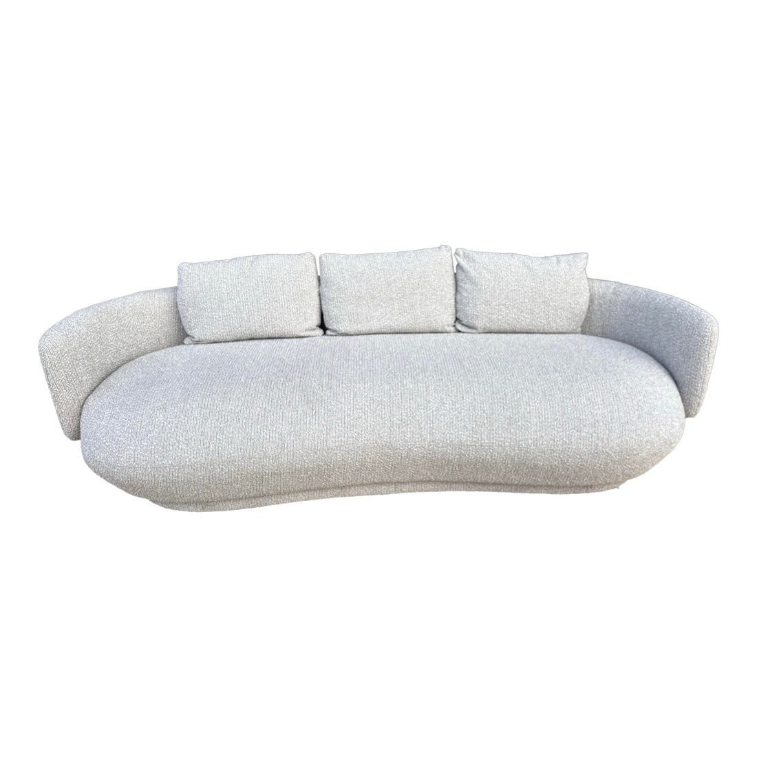 Oyster Beige Modern Curved Sofa, Paul Michael Company: Its sculptural, softly curved silhouette creates an inviting, organic flow, while the luxe oyster-beige upholstery adds a calming, high-end touch that complements any palette. Designed with generous