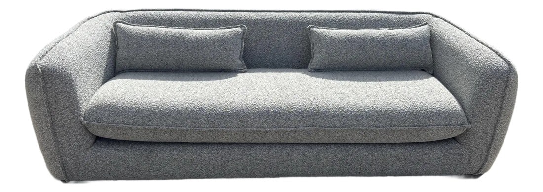 Campbell Modern Gray Boucle Sofa, Alder & Tweed Furniture Co.: The Campbell Modern Gray Sofa by Alder & Tweed Furniture Co. brings refined simplicity to your living space with its clean silhouette and tailored design. Upholstered in a soft, versatile gray, it