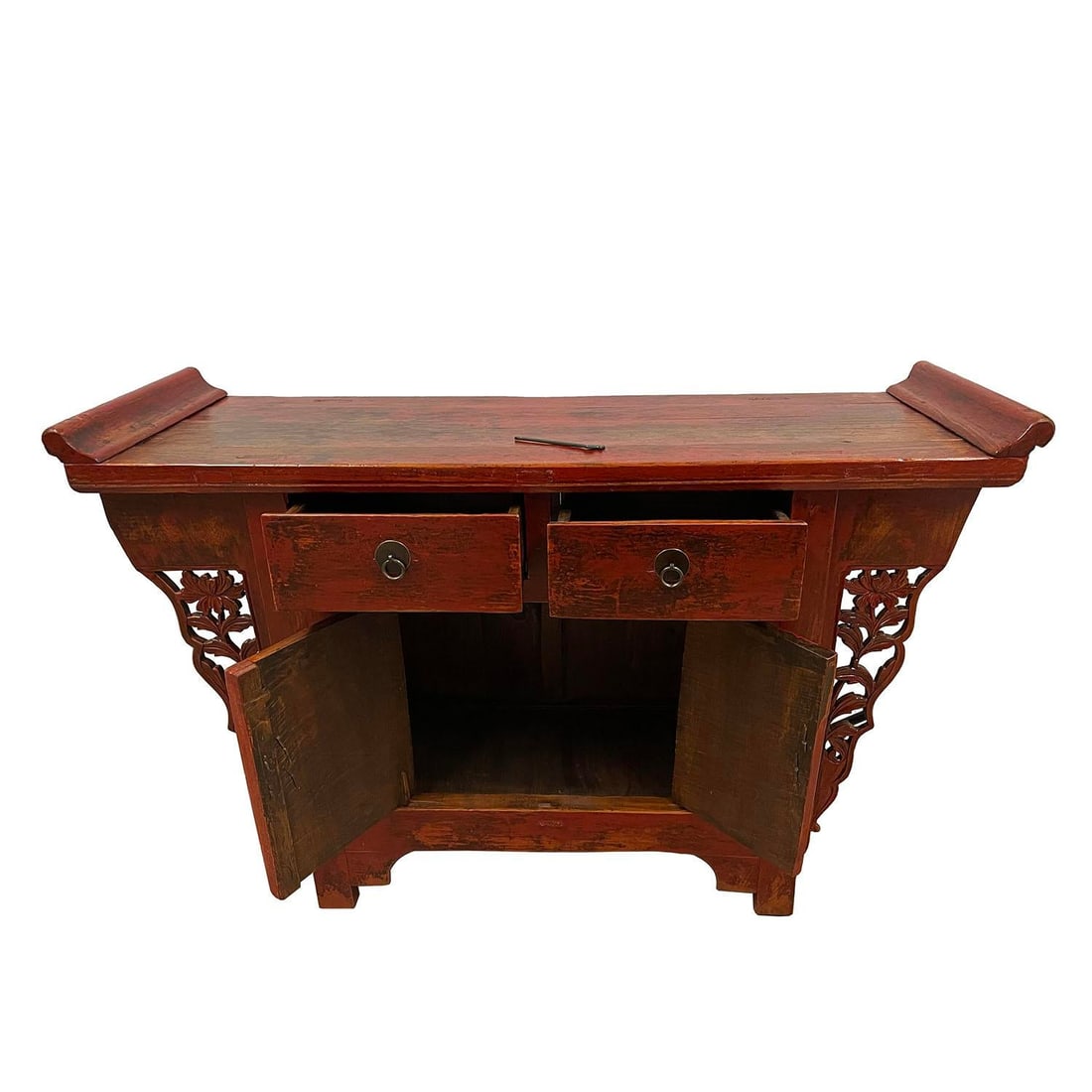 19th Century Antique Chinese Red Lacquered Console Table, Sideboard - 3