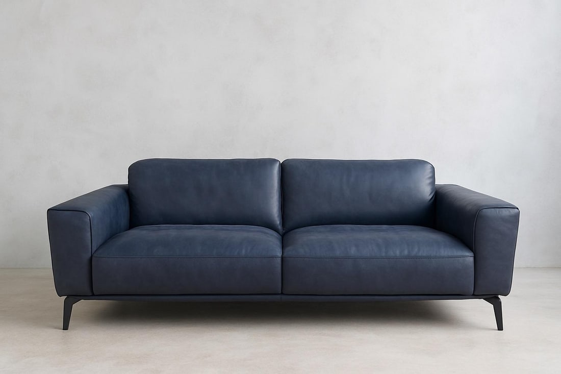 Valmont Charcoal Leather Modern Sofa Attributed to Paul Michael Company - 2