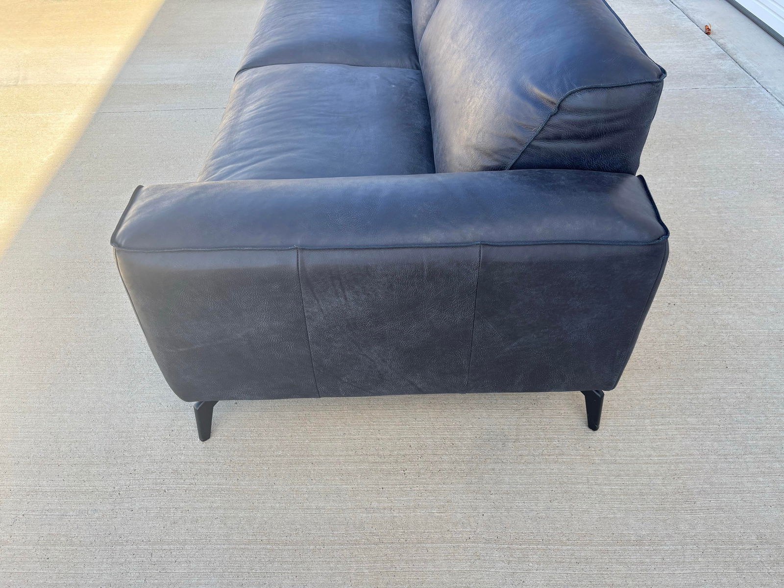 Valmont Charcoal Leather Modern Sofa Attributed to Paul Michael Company - 9