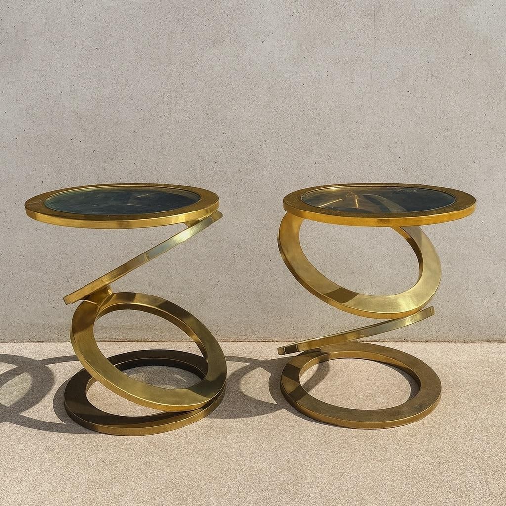 Modern Abstract Side Tables, Glass and Brass - 2
