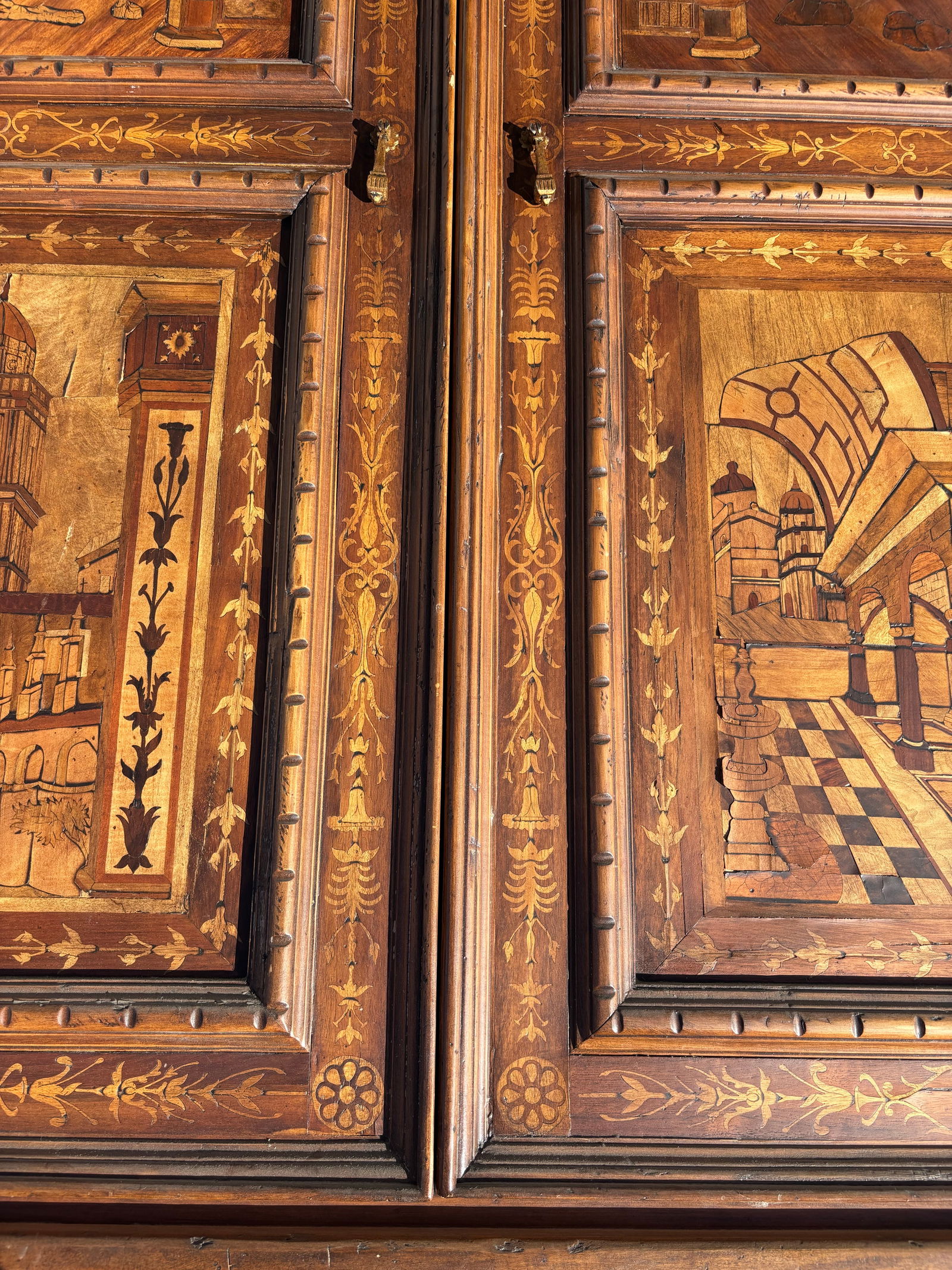 Engraved Italian Art Antique Intricate Armoire With Landscape Scenes Depicted - 3