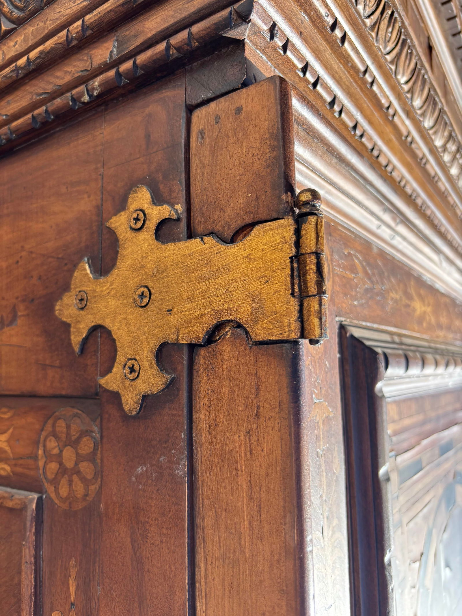 Engraved Italian Art Antique Intricate Armoire With Landscape Scenes Depicted - 5