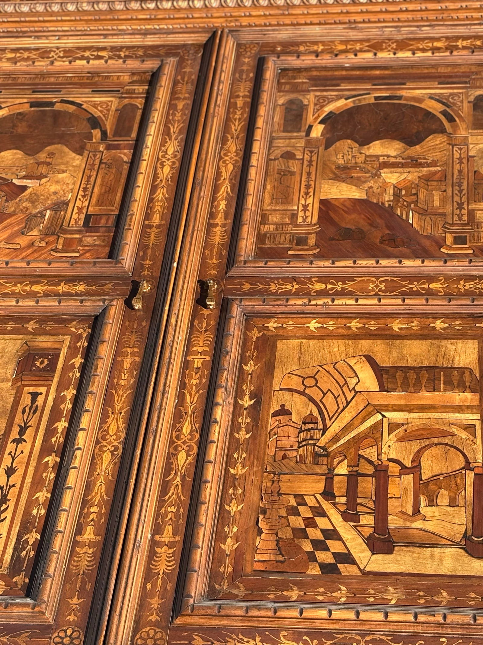 Engraved Italian Art Antique Intricate Armoire With Landscape Scenes Depicted - 6