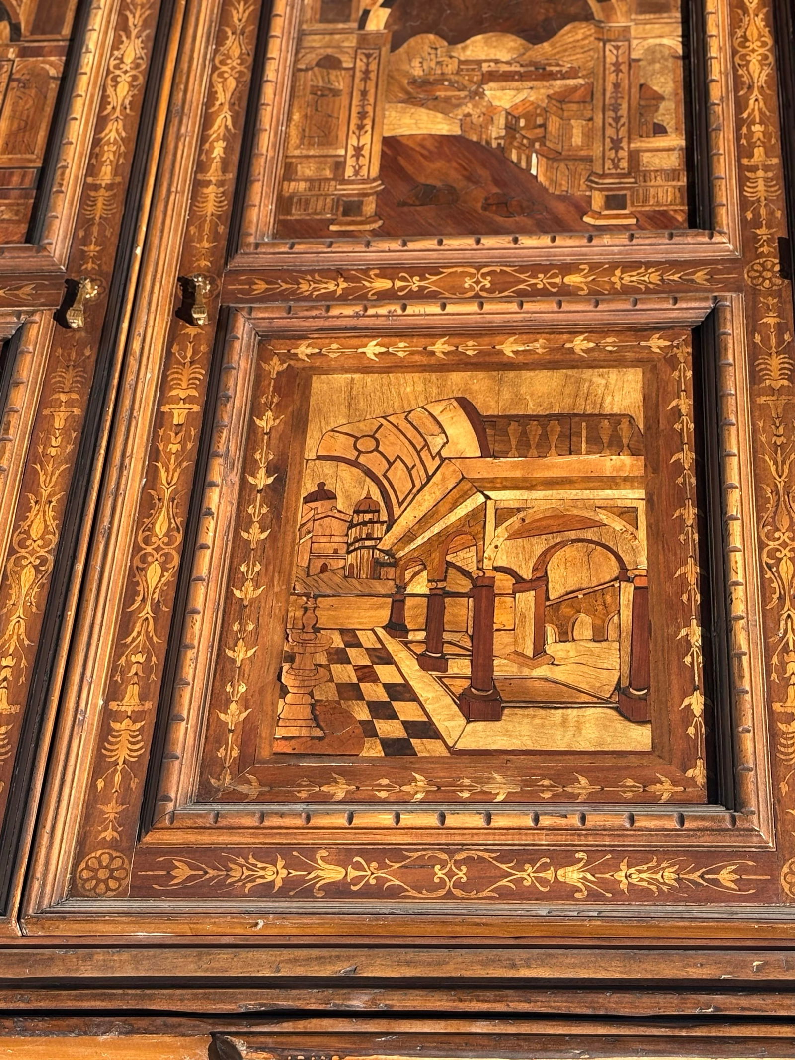 Engraved Italian Art Antique Intricate Armoire With Landscape Scenes Depicted - 8