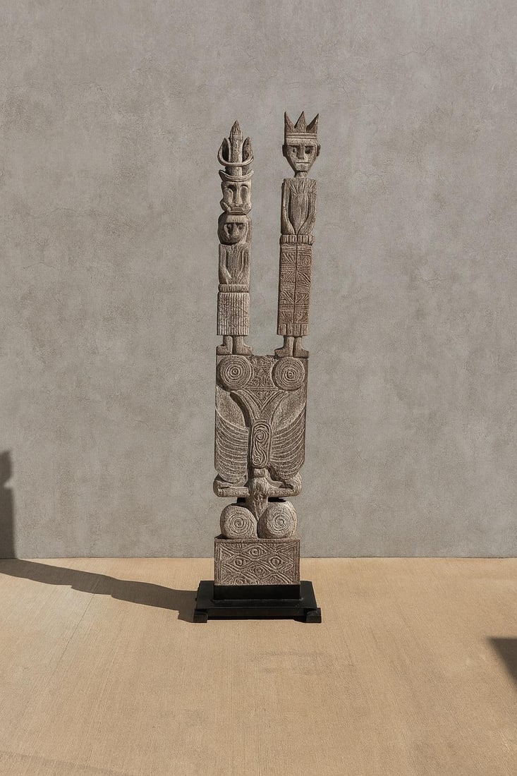 Modern Gray Tall Carved Tribal Style Totem Sculpture - 2