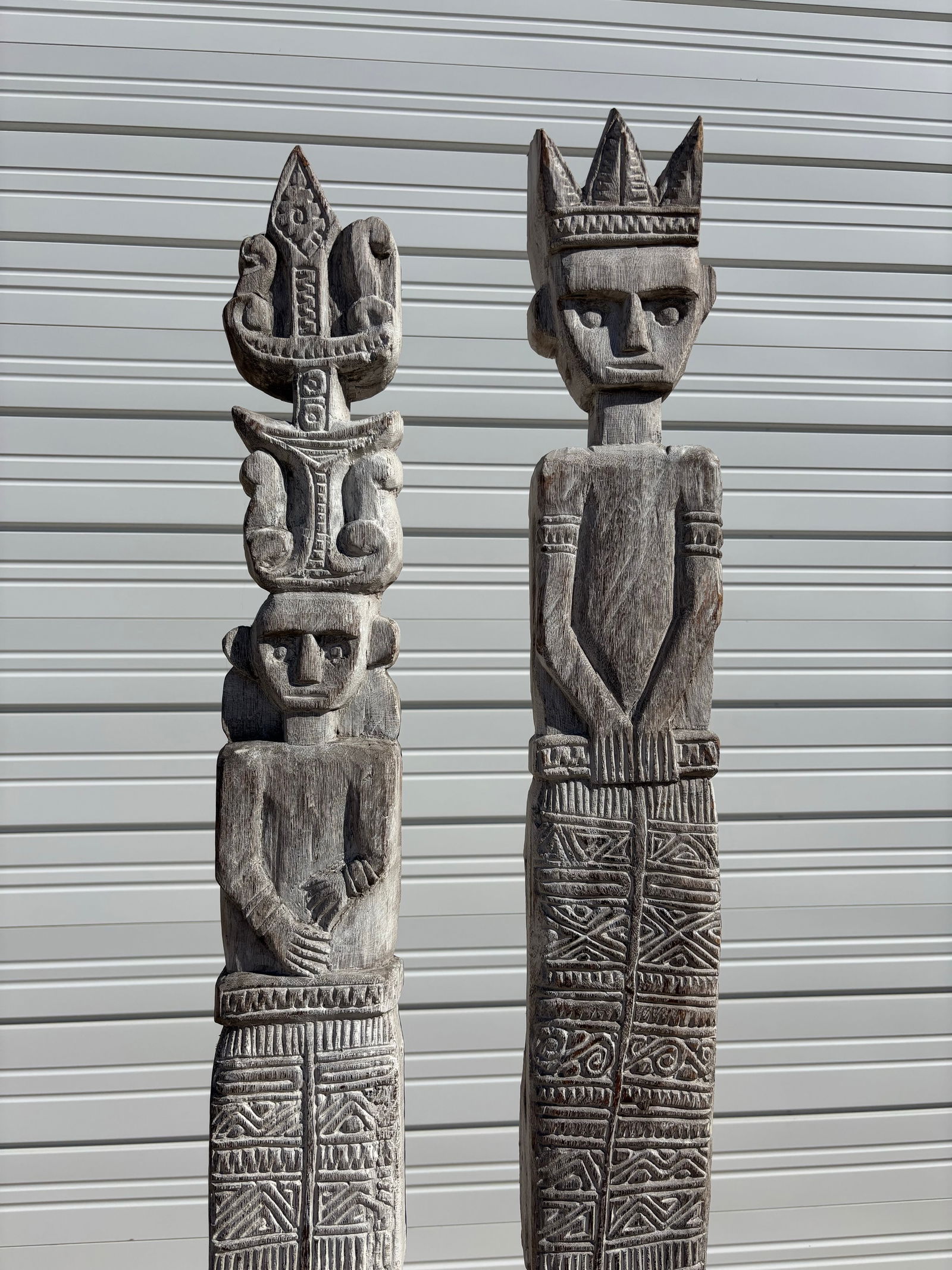 Modern Gray Tall Carved Tribal Style Totem Sculpture - 6