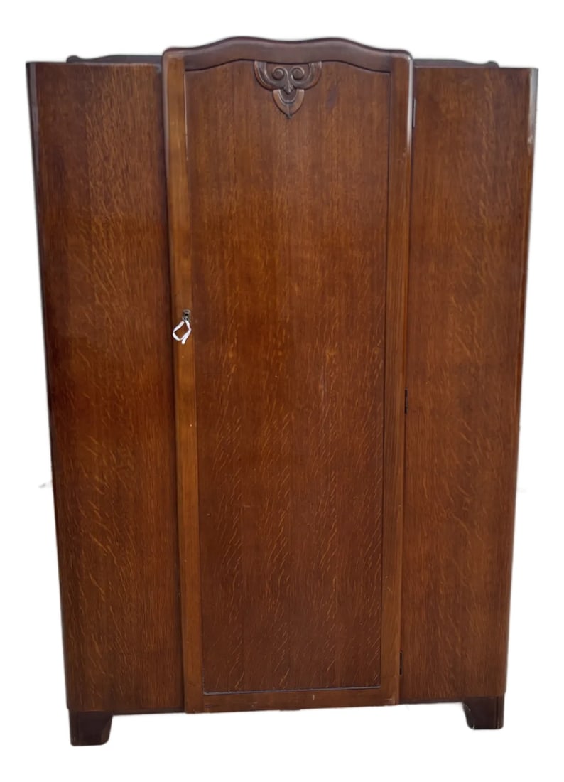 Vintage English Armoire, Vintage Art Deco Lebus Furniture Wardrobe With Key (1 of 12)