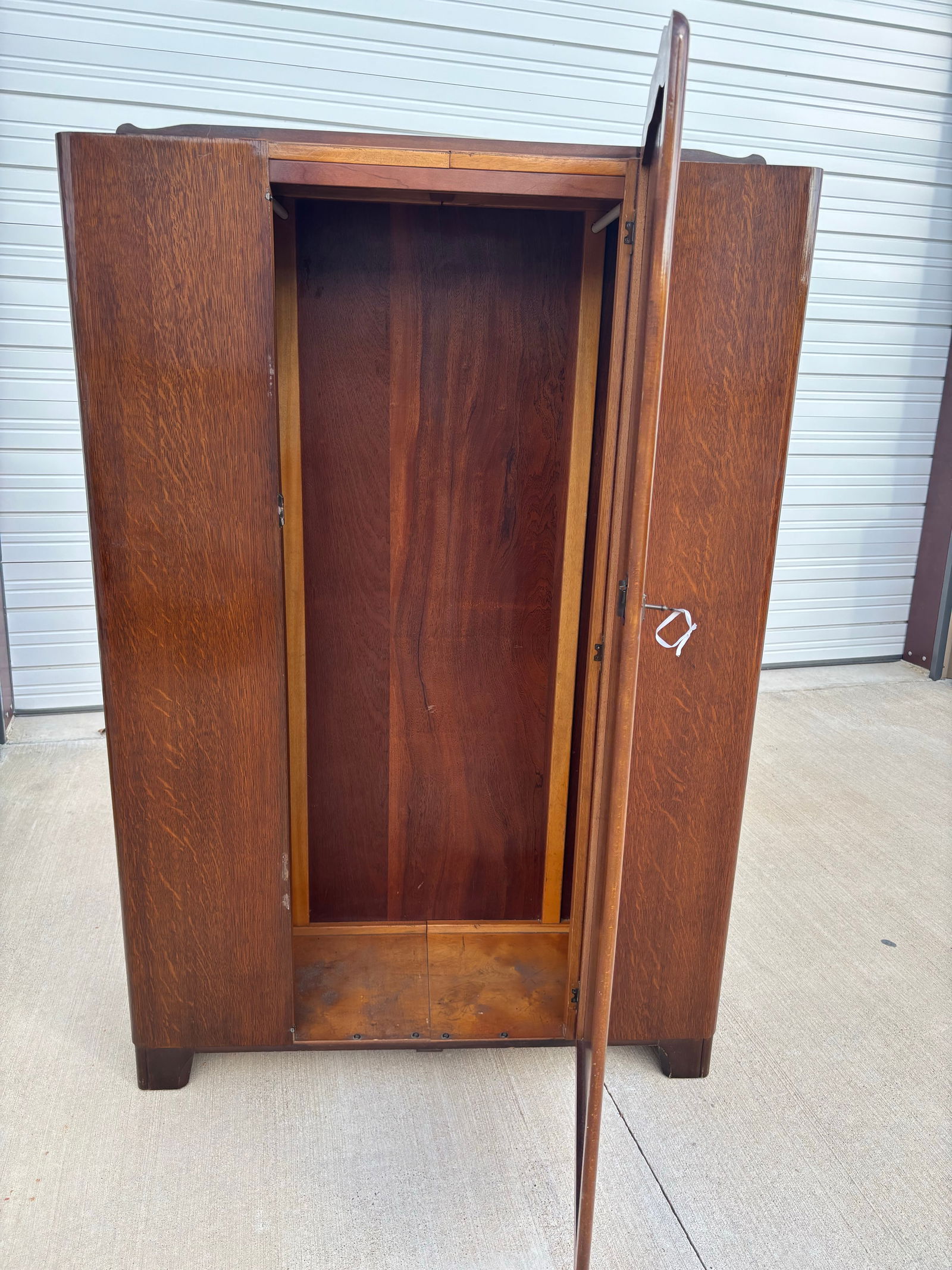 Vintage English Armoire, Vintage Art Deco Lebus Furniture Wardrobe With Key - 6