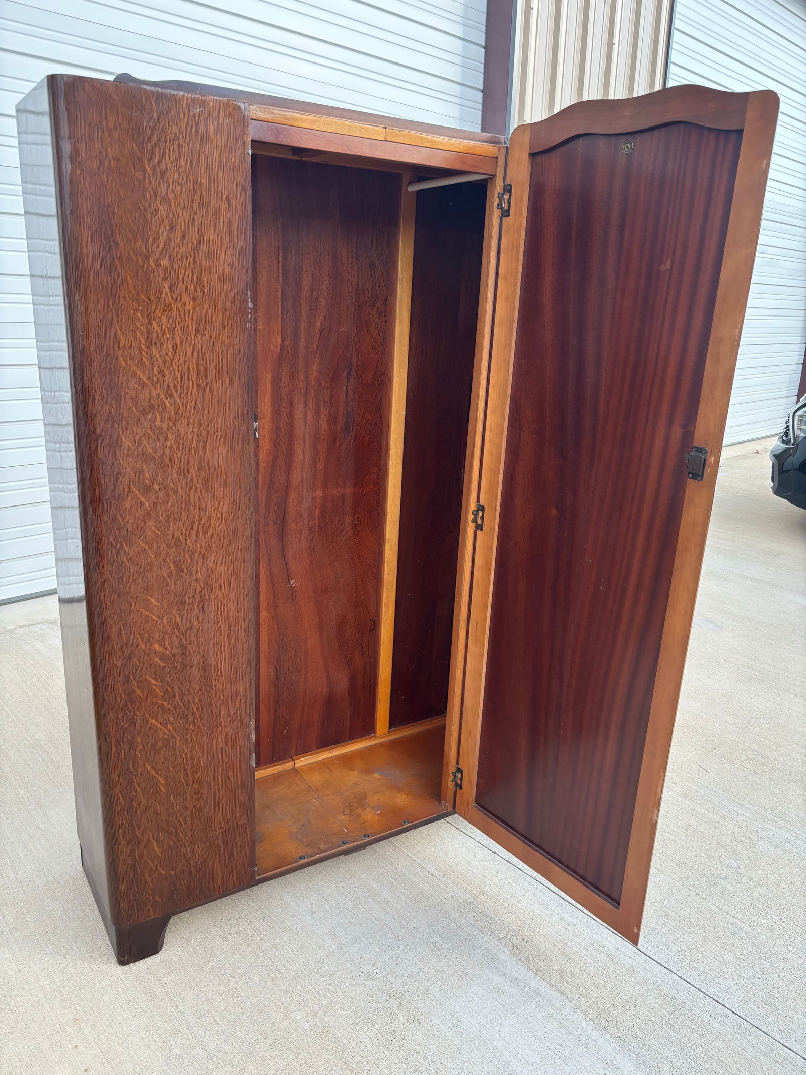 Vintage English Armoire, Vintage Art Deco Lebus Furniture Wardrobe With Key - 8