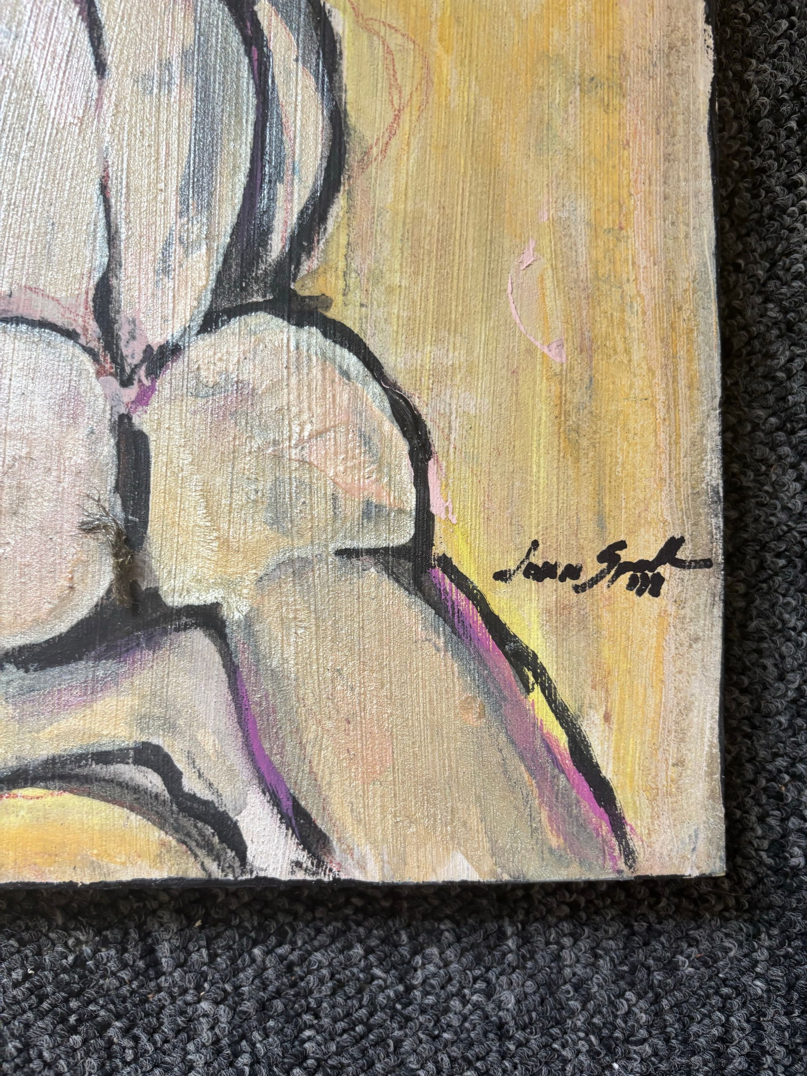 Late 20th Century Mixed Media Modern Rear Figural Nude on Canvas Board - 2