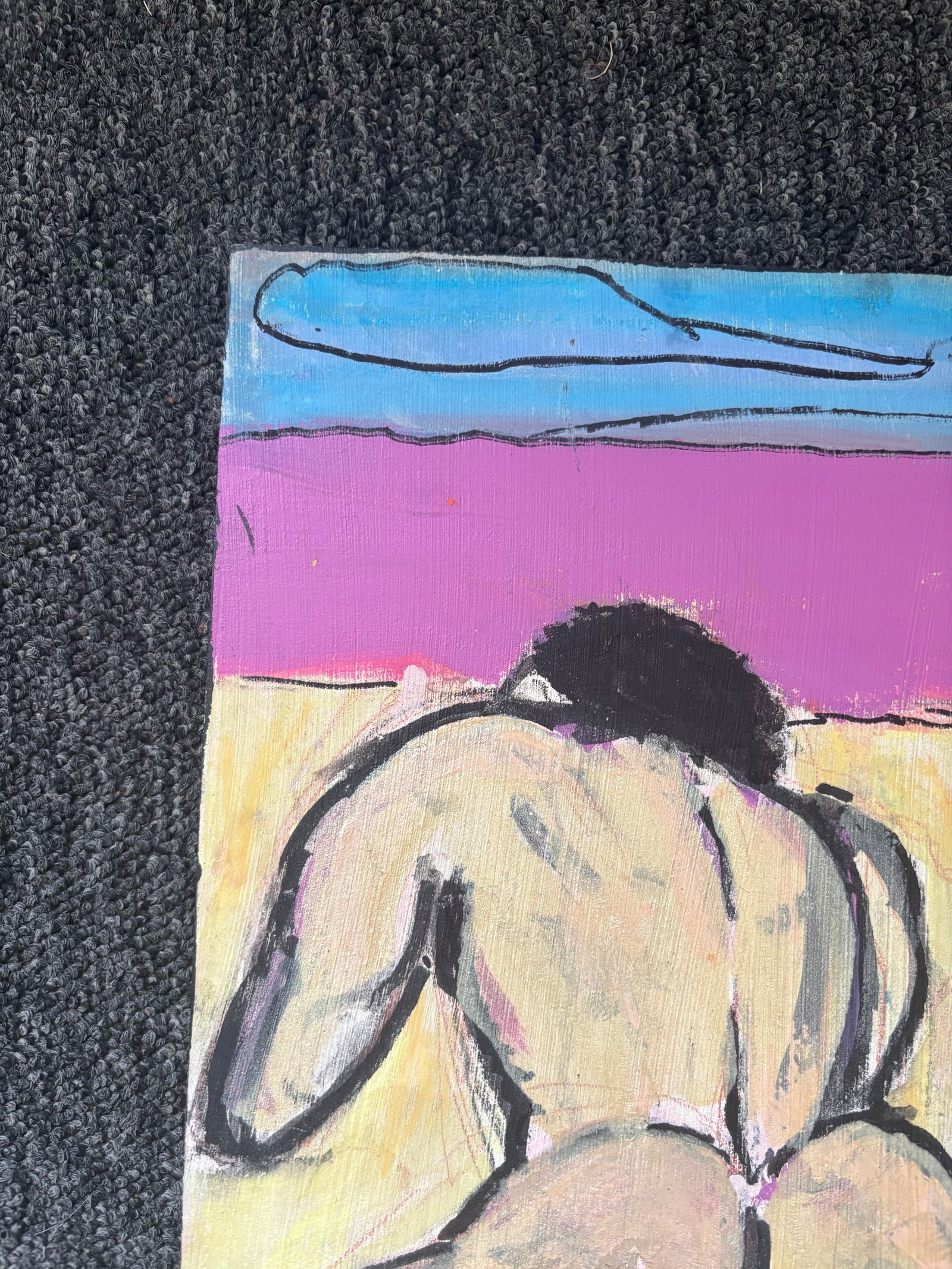 Late 20th Century Mixed Media Modern Rear Figural Nude on Canvas Board - 4