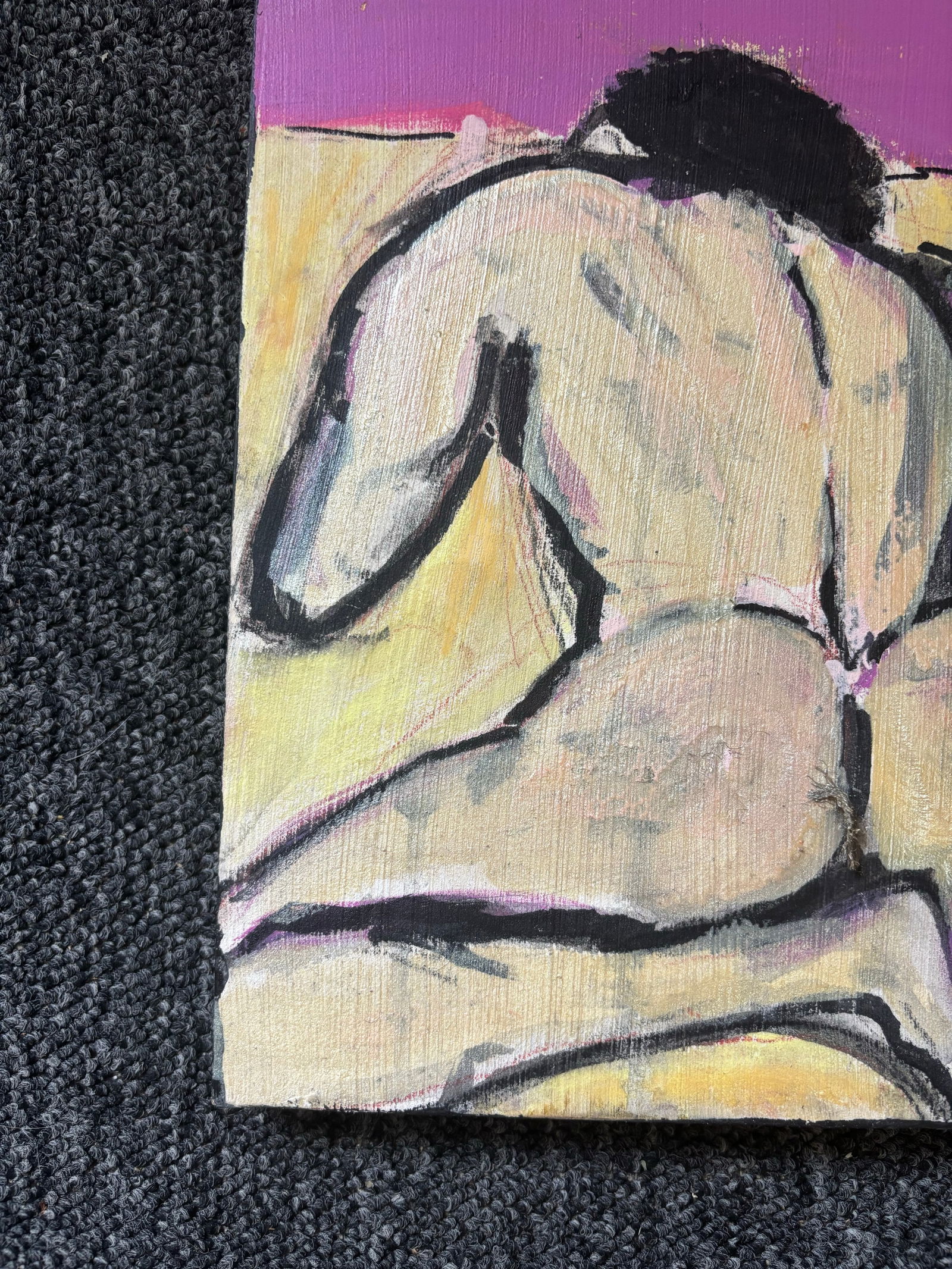 Late 20th Century Mixed Media Modern Rear Figural Nude on Canvas Board - 6