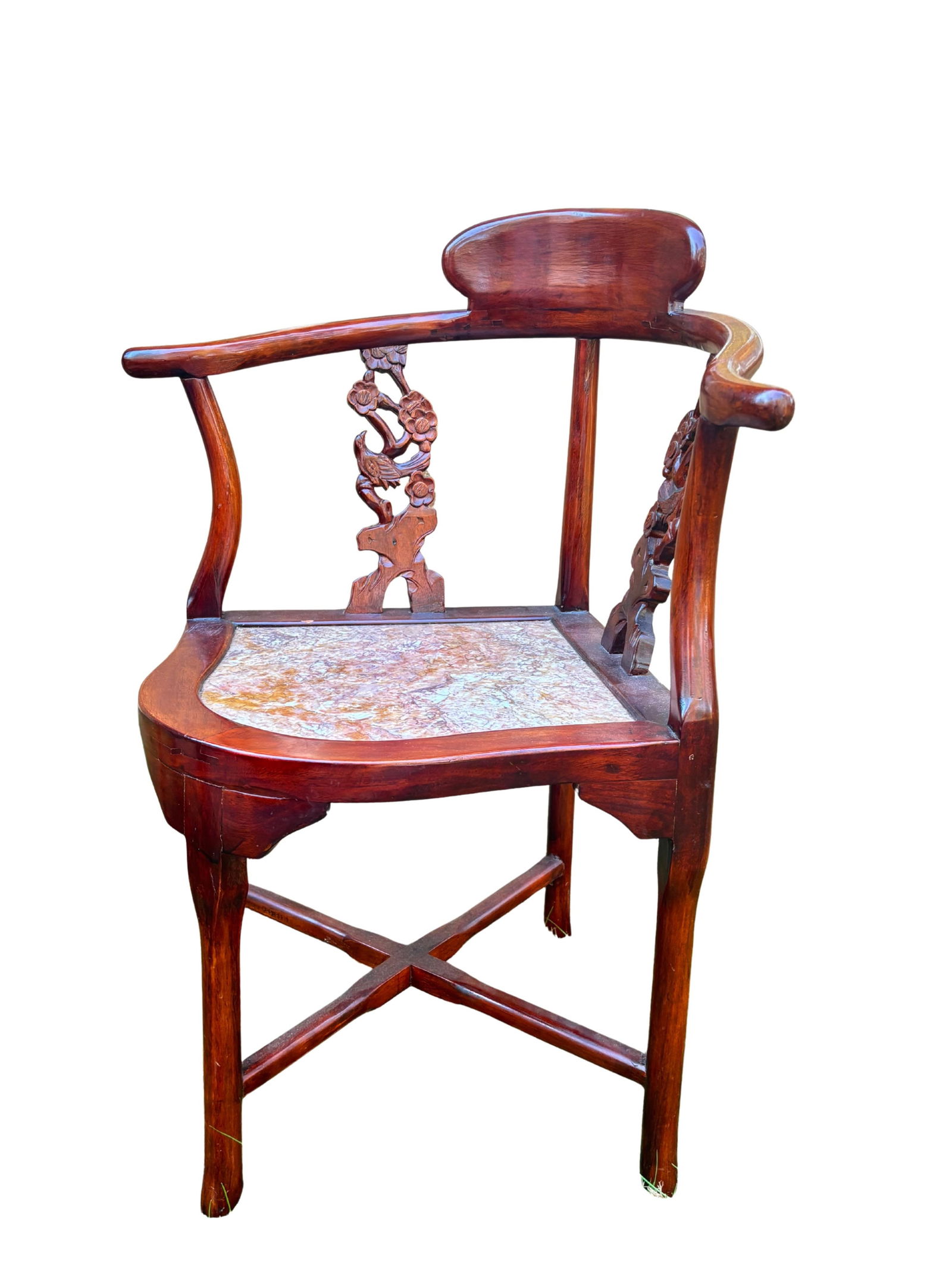 Mid 20th Century Rosewood Horseshoe Chairs With Inlaid Marble Seat Attributed to James Mont, Pair - 3