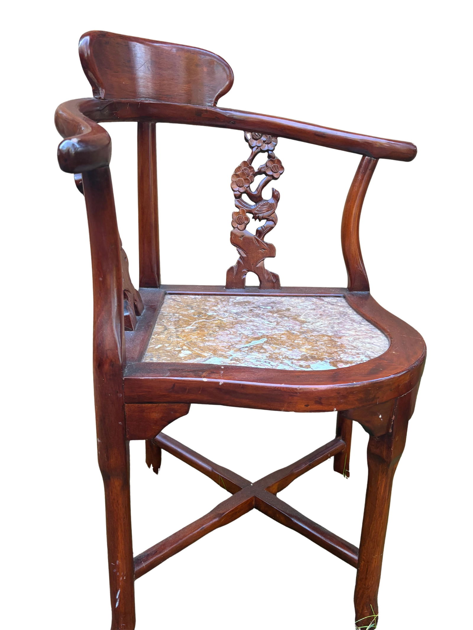 Mid 20th Century Rosewood Horseshoe Chairs With Inlaid Marble Seat Attributed to James Mont, Pair - 4