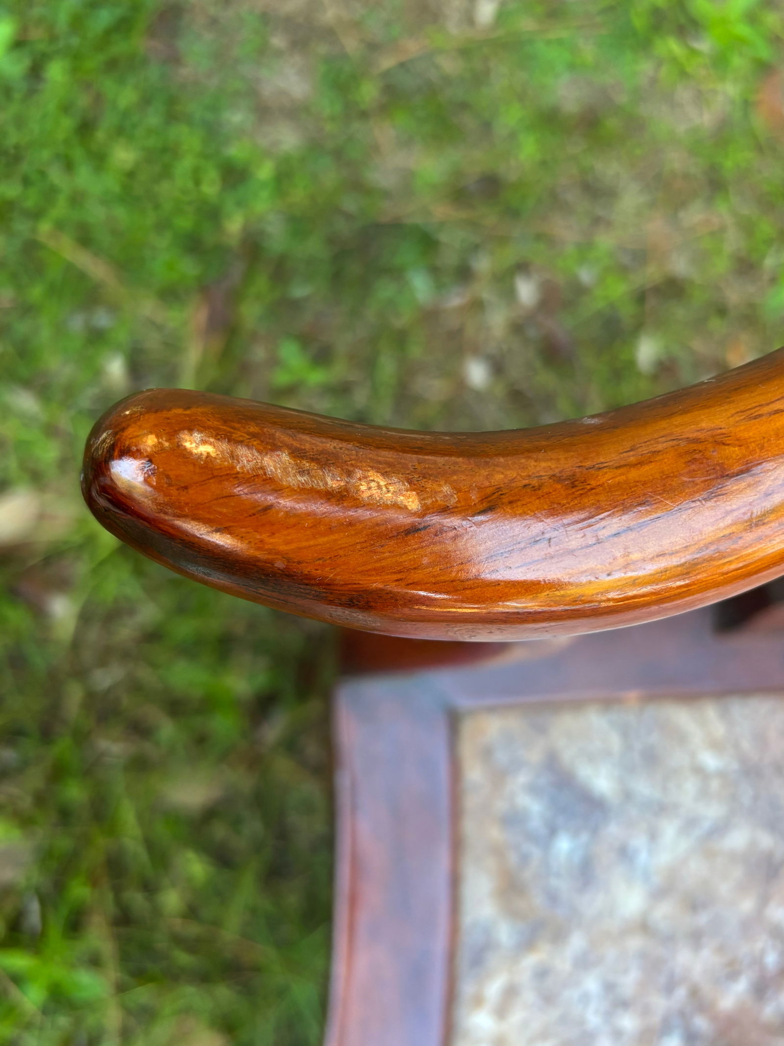 Mid 20th Century Rosewood Horseshoe Chairs With Inlaid Marble Seat Attributed to James Mont, Pair - 7