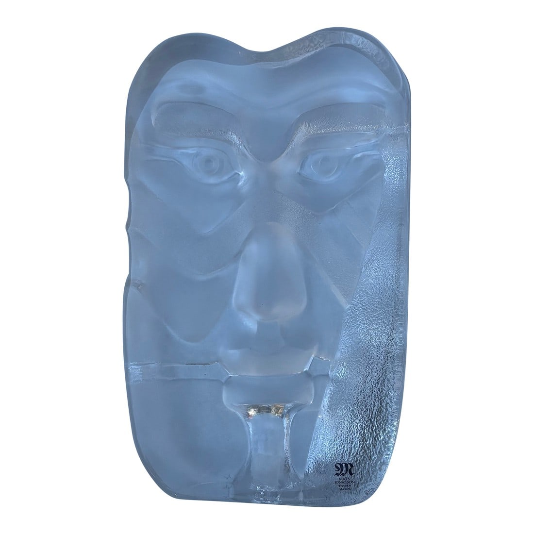 Mid 20th Century Mats Jonasson "Masq" Swedish Cubist Crystal Figural Sculpture: This Mats Jonasson "Masq" Swedish Cubist Crystal Figural Sculpture is a striking fusion of artistry, craftsmanship, and modernist design. Handcrafted in Sweden, it showcases Jonasson's signature