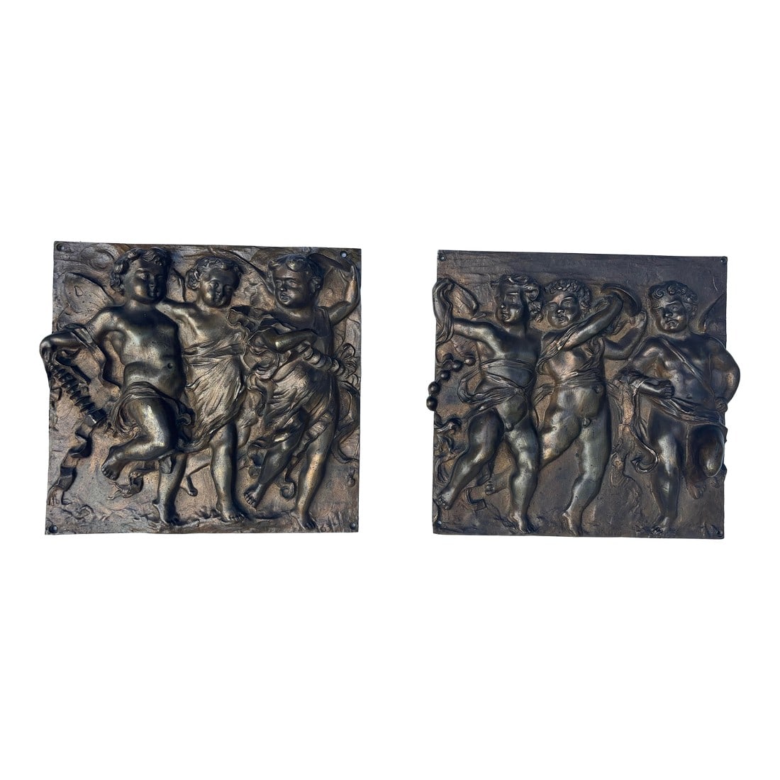 A Pair of French 19th Century Louis XVI St. Patinated Bronze Wall Plaques in the Manner of Clodion (1 of 7)