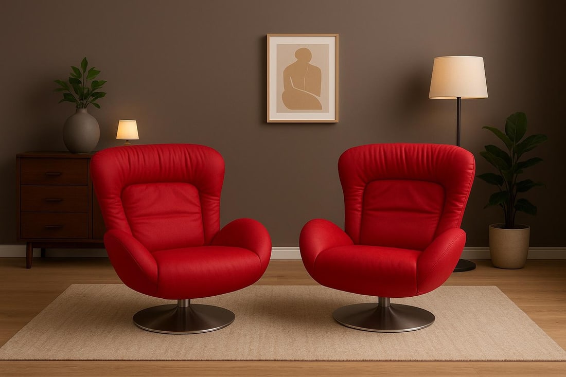 1970s Lafer Pair of Red Leather Reclining Lounge Chairs - 2
