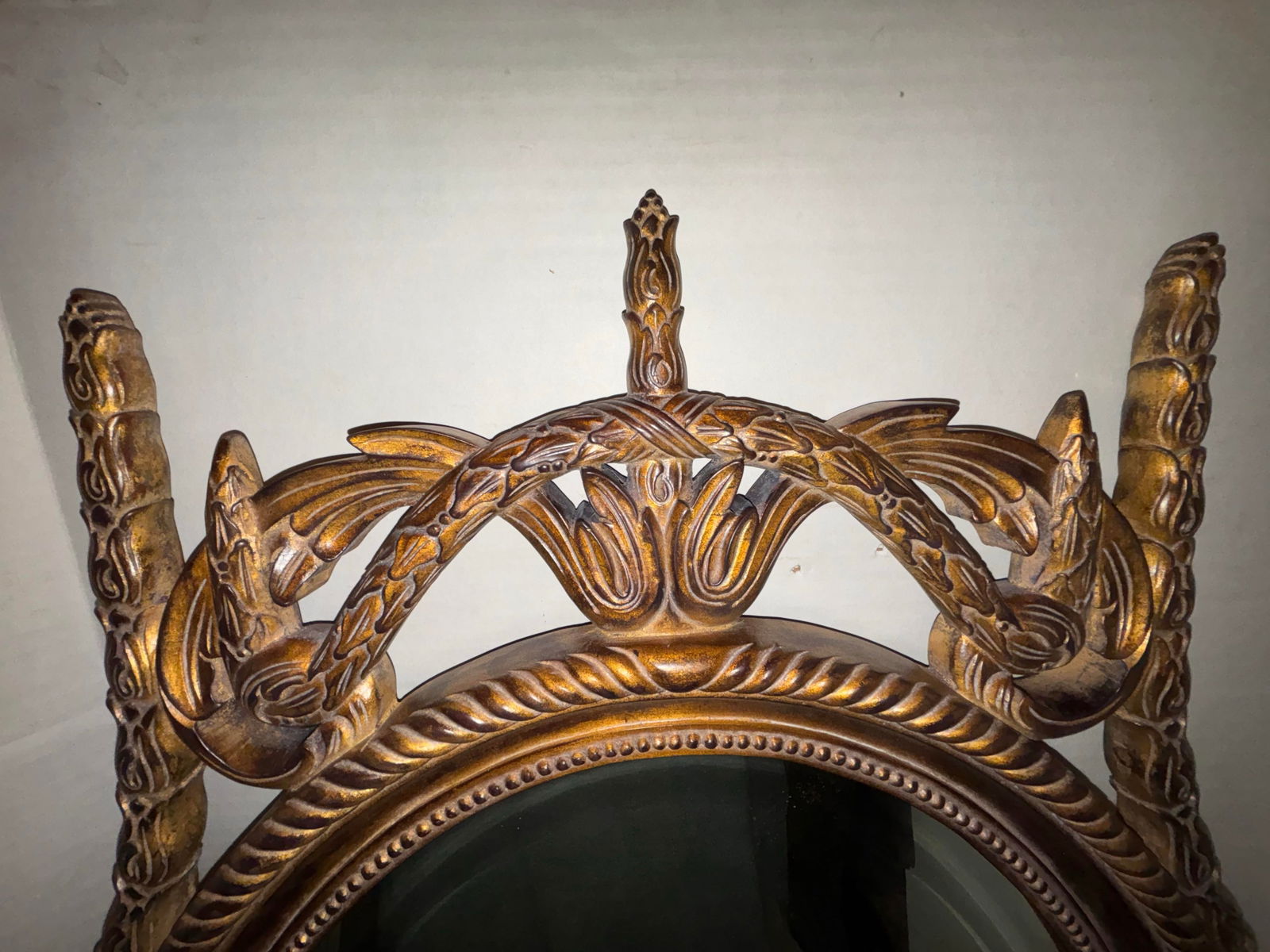 John-Richard 18th Century Styled Vintage Intricate Moran Mirror in Pewter, John-Richard Mirror - 5