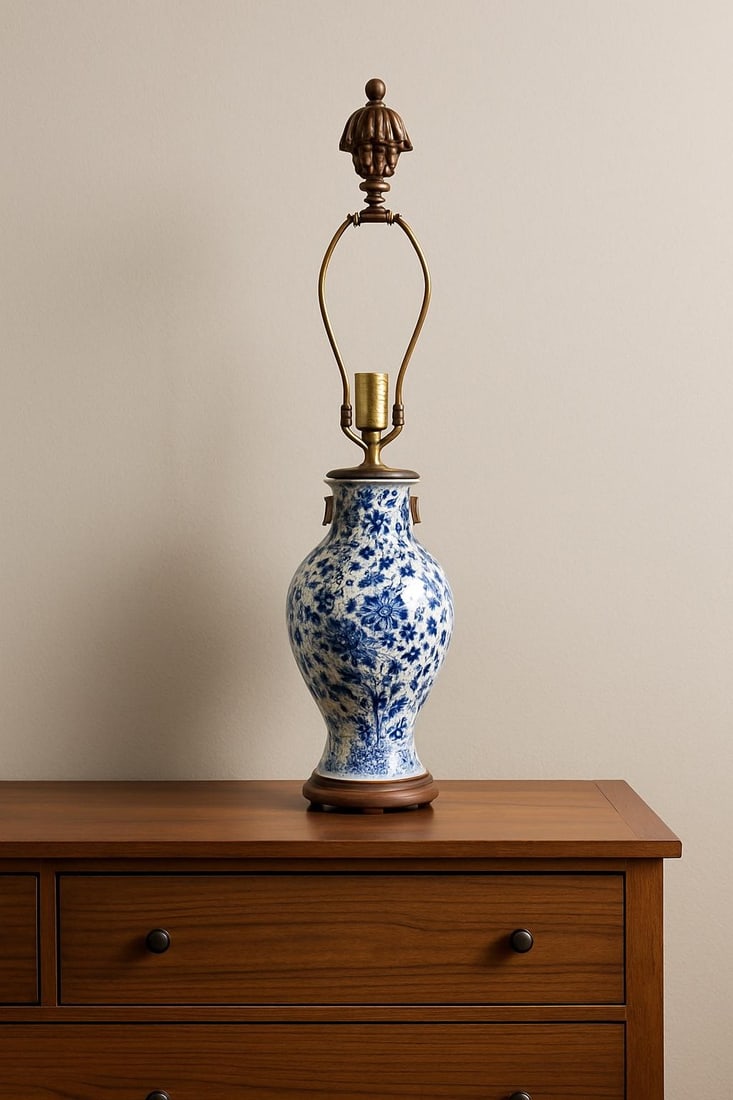 Early 19th Century Chinoiserie Blue and White Table Lamp From Hong Kong - 2