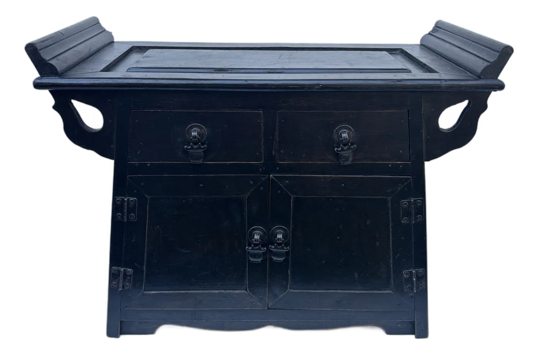Chinese Antique 19th Century Black Cabinet Qing Dynasty: A true heritage piece, this cabinet serves as a striking focal point for any room, celebrating the artistry and cultural legacy of Qing-era furniture. Condition: Alterations: Original Condition