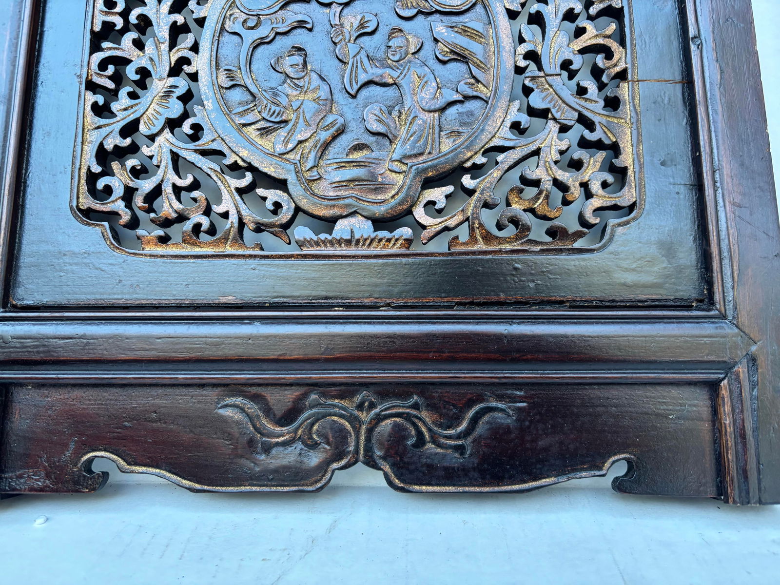 1875 Chinese Hand-Carved Wooden Wall Panels With Gold Accent and Certificate of Antiquity, Pair - 7