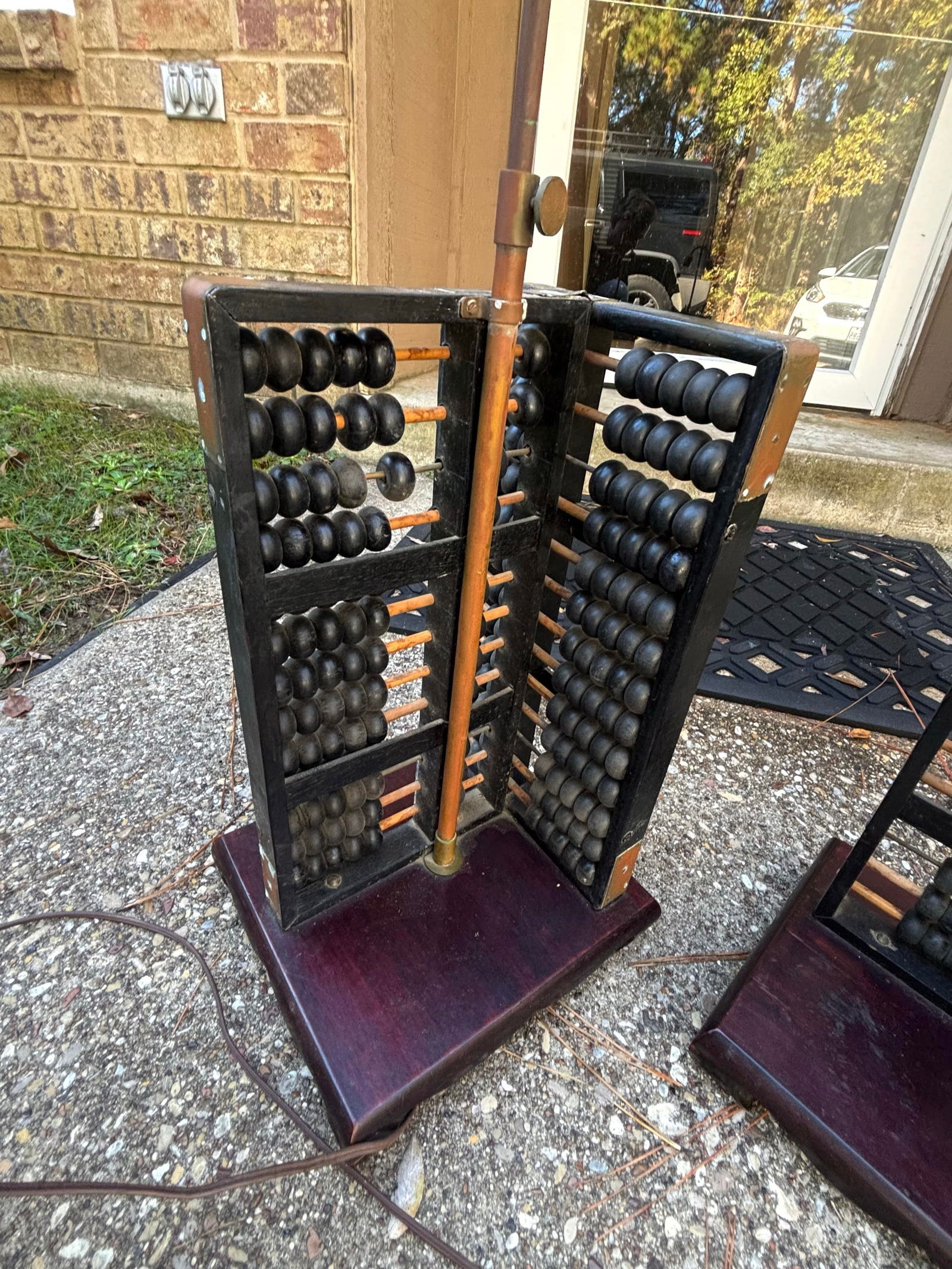 Early 20th Century Chinese Abacus Lamps With Brass Detailing, Pair - 3