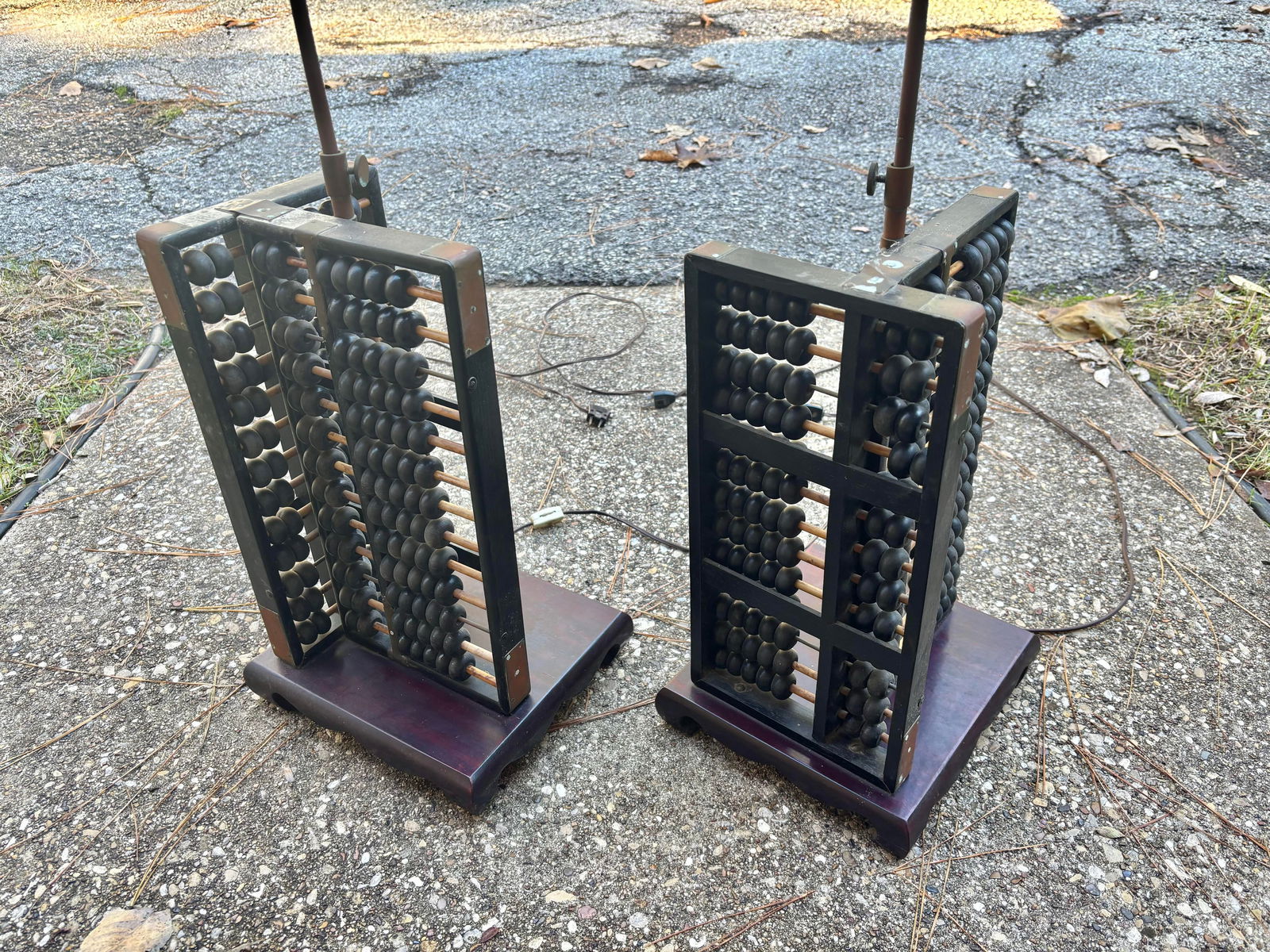 Early 20th Century Chinese Abacus Lamps With Brass Detailing, Pair - 4