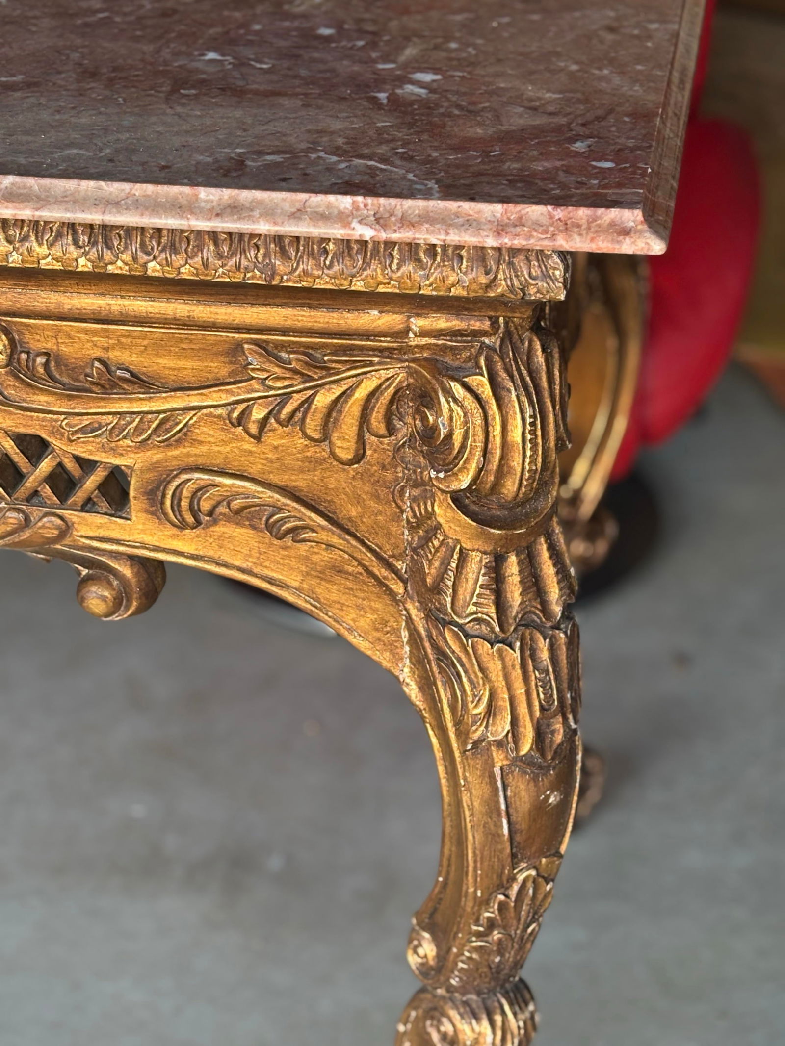 Late 19th Century Louis XIV-style Gilded Wood and Pink Marble Top Console Table - 2