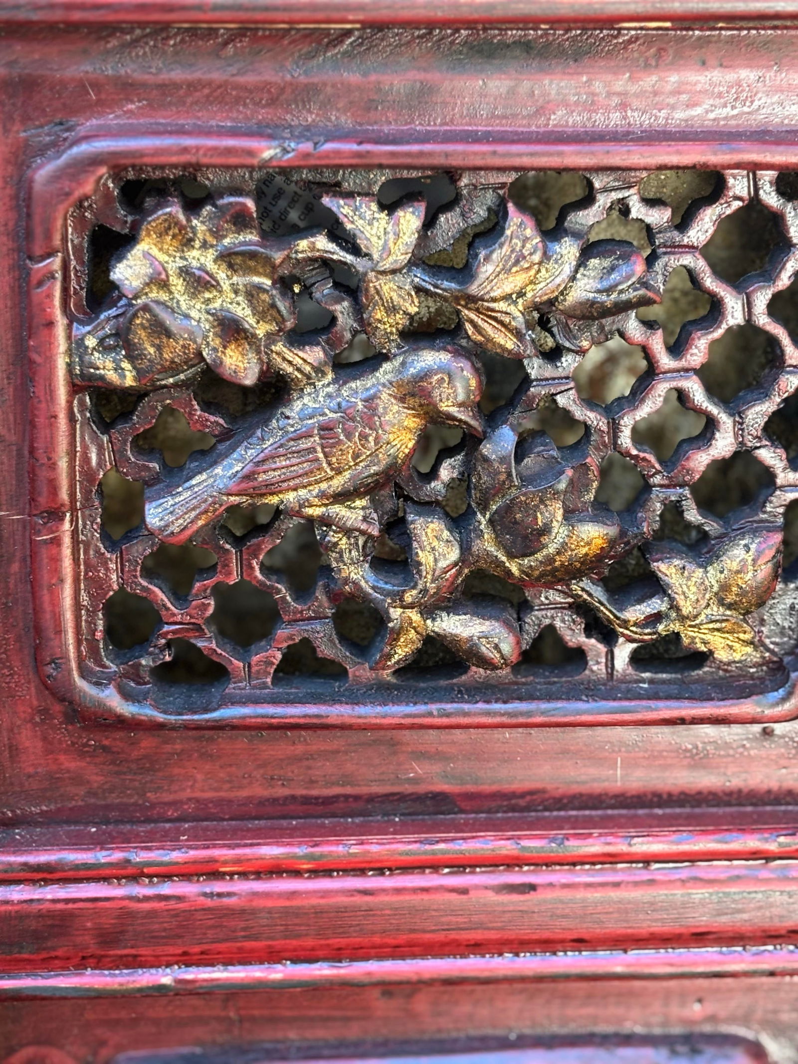 1875 Chinese Red Intricate Wooden Carved Door Panels in Gold, a Pair - 6