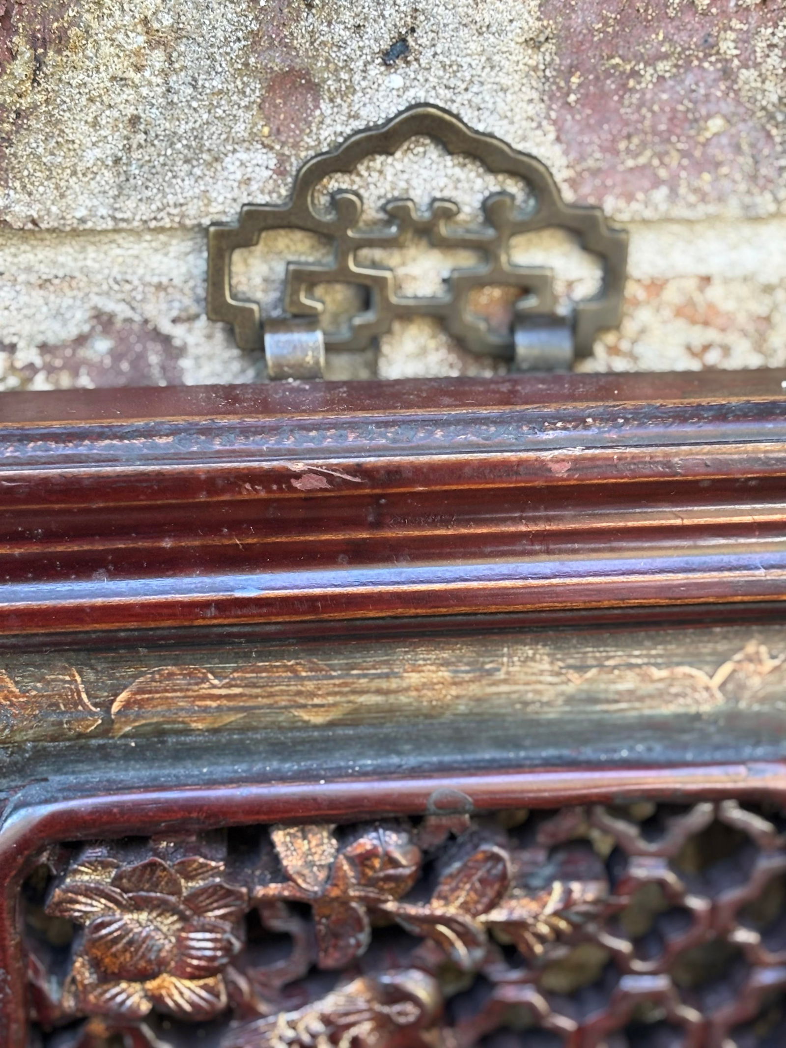 1875 Chinese Red Intricate Wooden Carved Door Panels in Gold, a Pair - 2