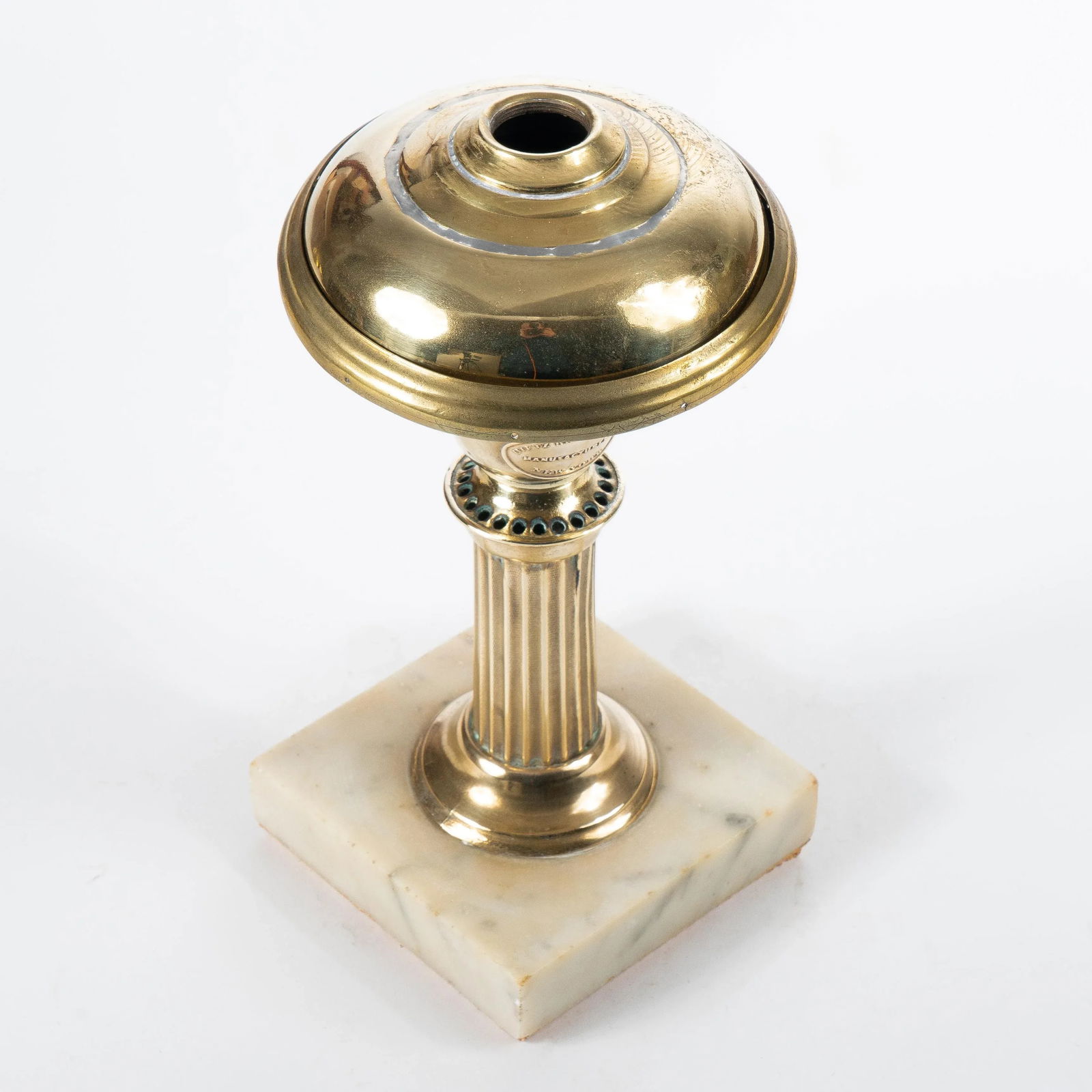 1840 Small Brass Astral Lamp on Square Marble Base by Dietz & Co. - 2