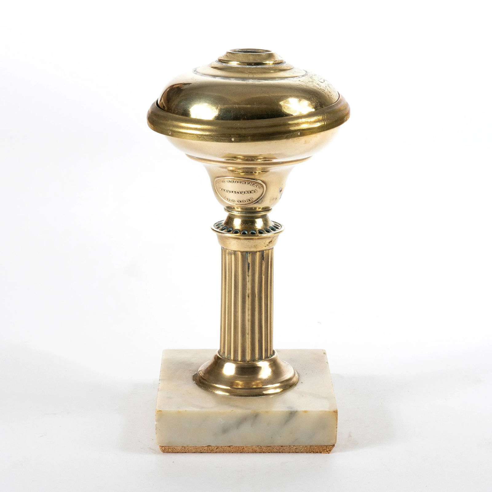 1840 Small Brass Astral Lamp on Square Marble Base by Dietz & Co. - 3