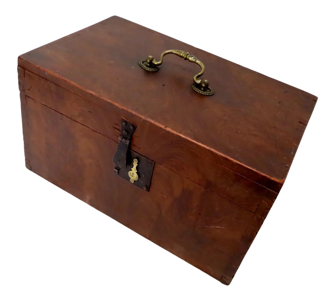 Mid 19th Century Antique Faux Burl Mahogany Grain Painted Document Box: This is a Great Looking Authentic Antique American Country Primitive Document Box. Circa Mid 19th Century. It is Completely Hand Made out of Solid Hardwood - Possibly Beech or Alder. Note! that it