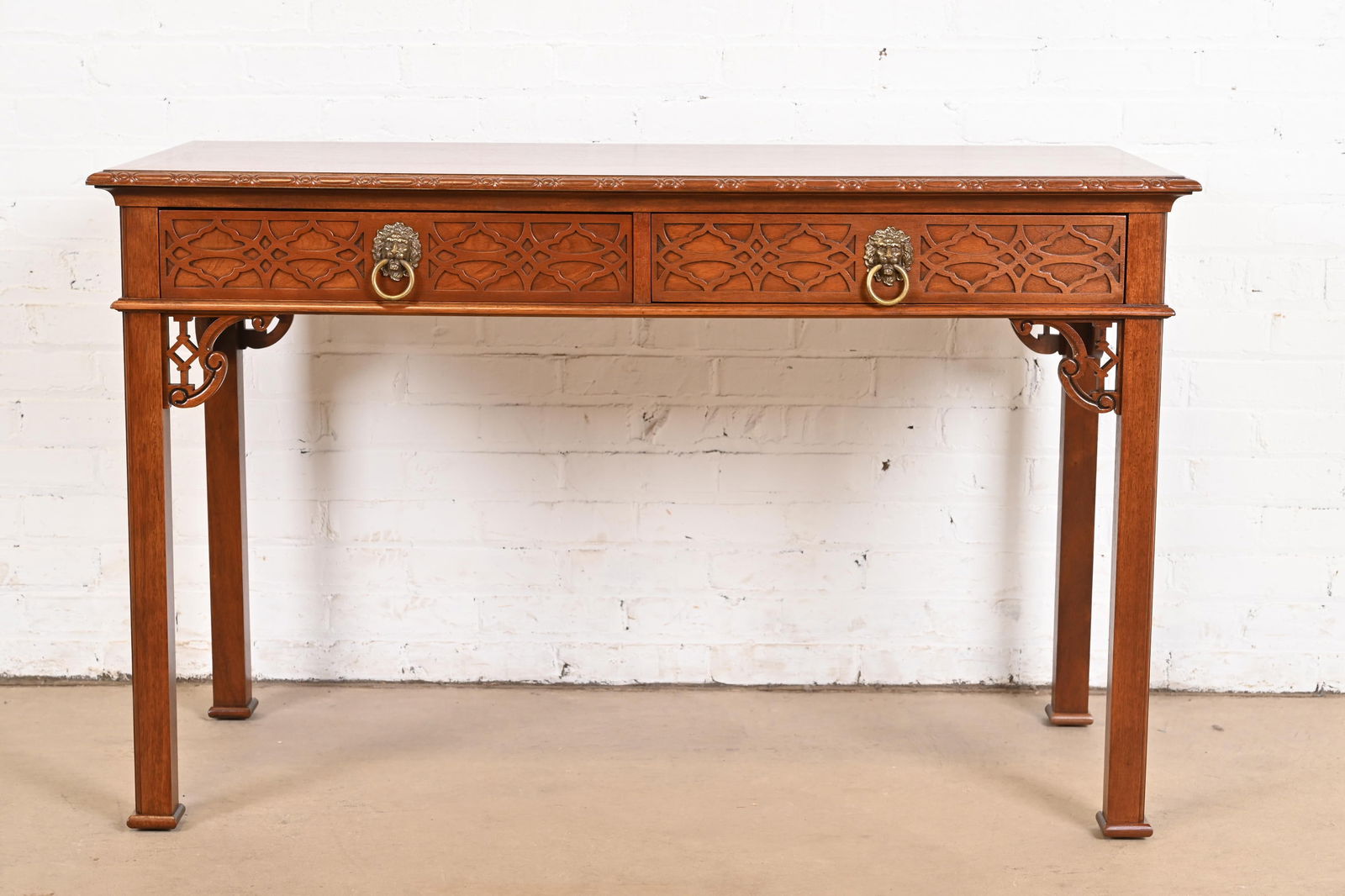 Late 20th Century Baker Furniture Historic Charleston Georgian Carved Mahogany Writing Desk or Conso - 3