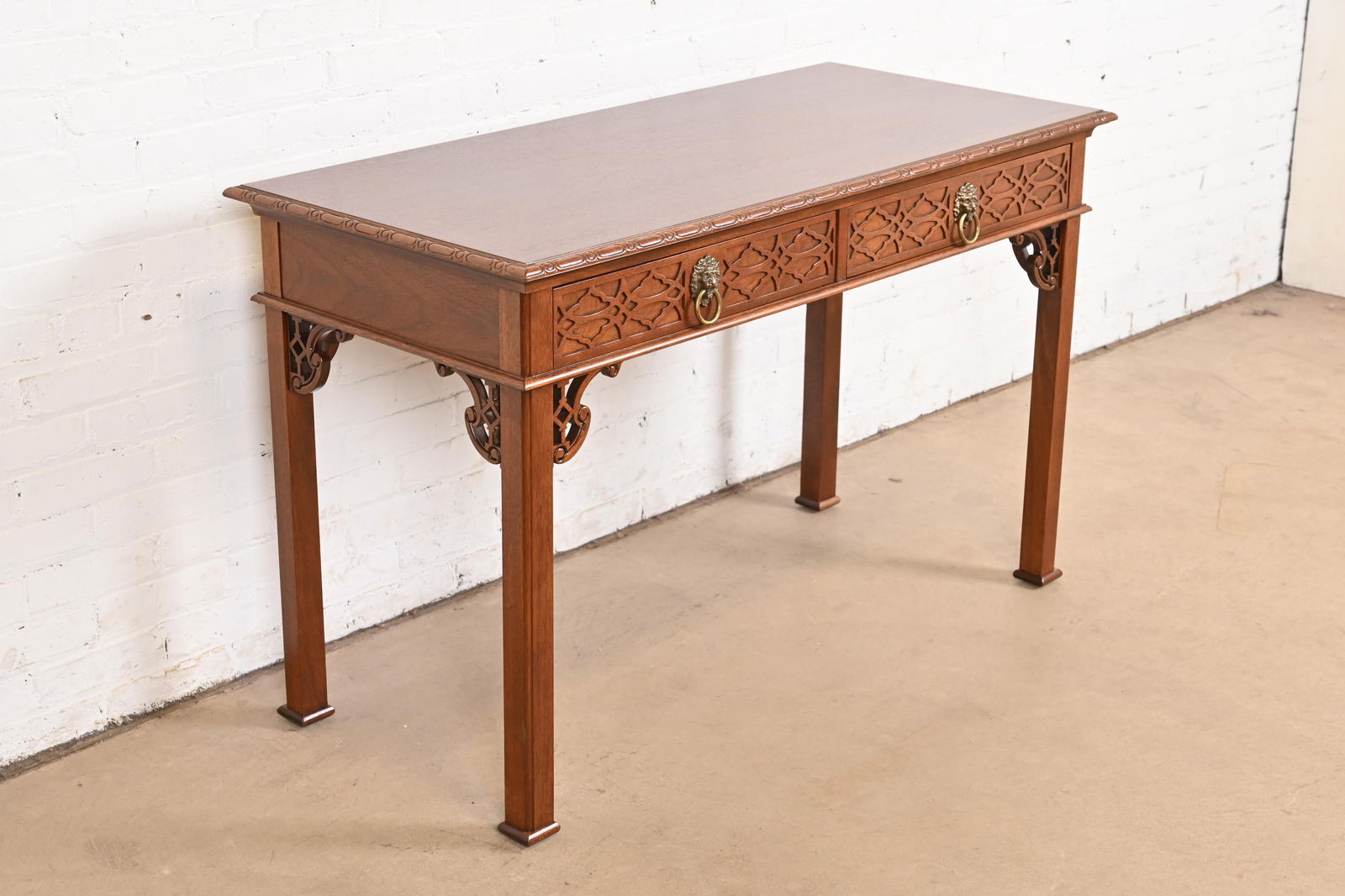 Late 20th Century Baker Furniture Historic Charleston Georgian Carved Mahogany Writing Desk or Conso - 4