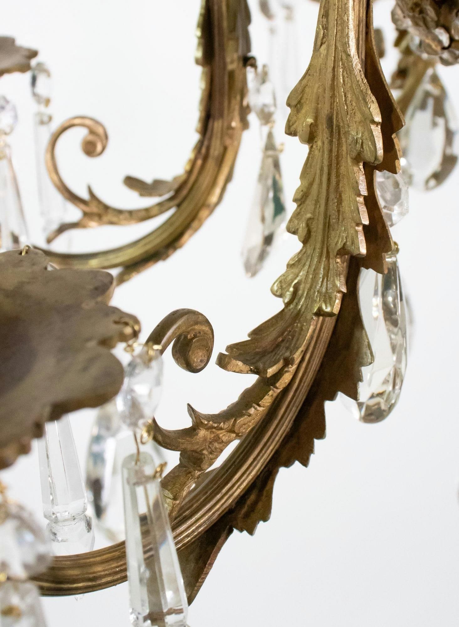 Early 20th Century French Rococo Revival Six Arm Gilt Bronze and Crystal Chandelier With Porcelain P - 11