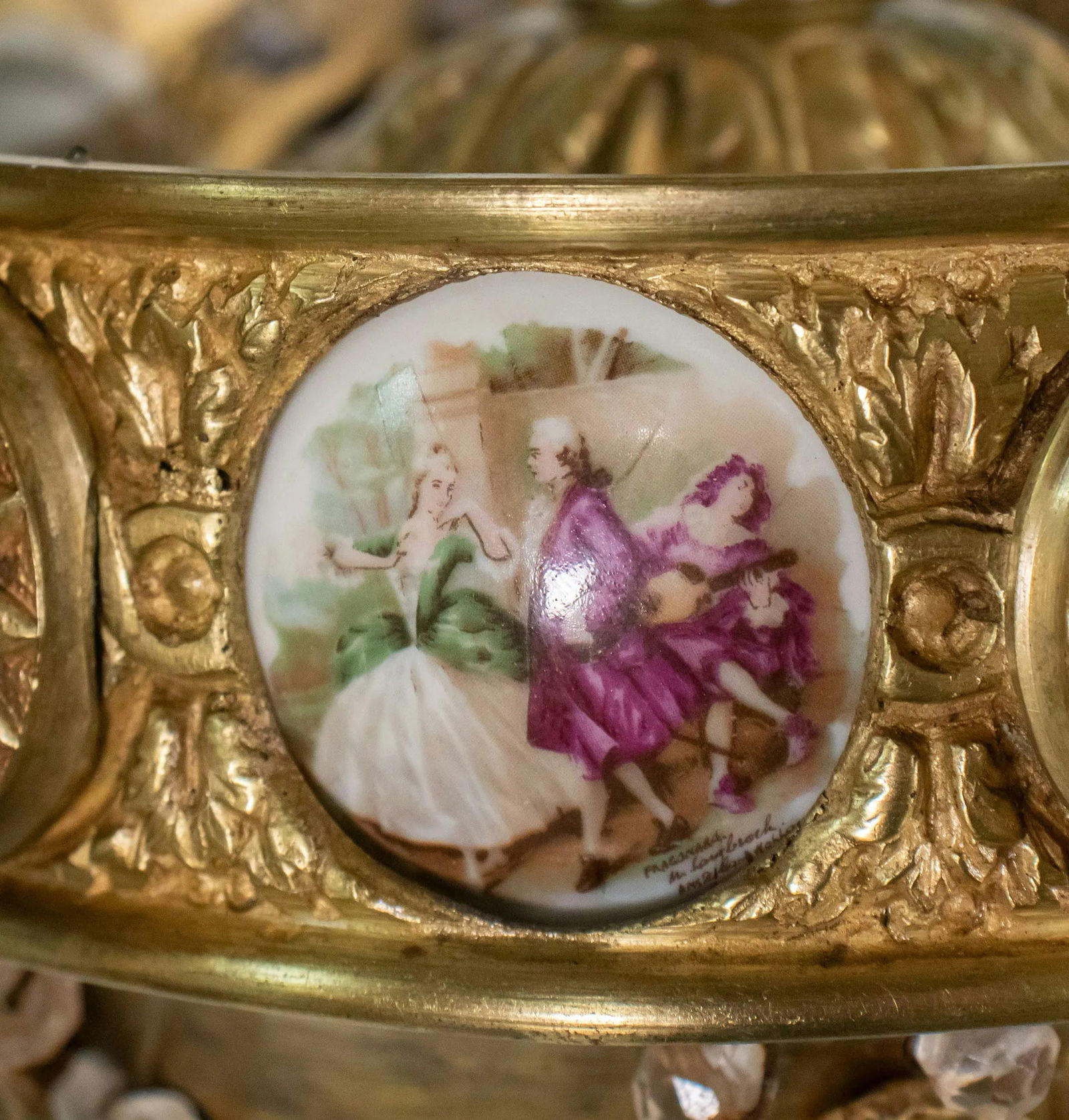 Early 20th Century French Rococo Revival Six Arm Gilt Bronze and Crystal Chandelier With Porcelain P - 16