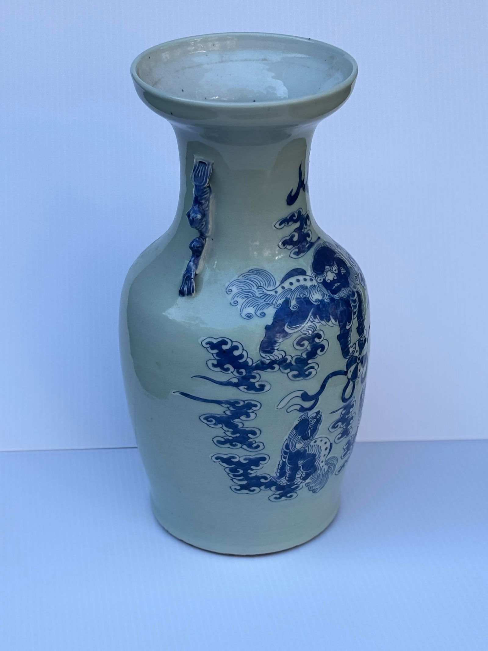 Blue Chinoiserie Vase With Foo Dogs - 2